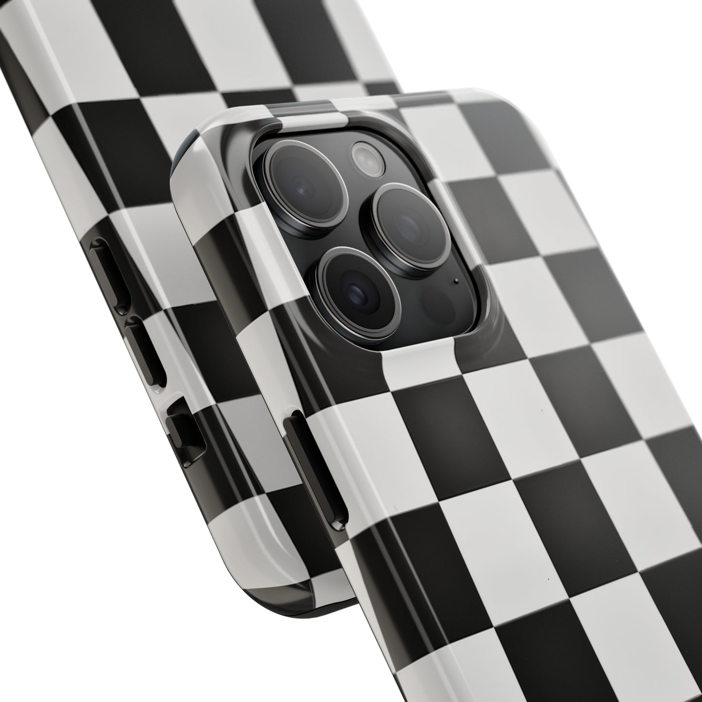 Checkered black and white, iPhone 7, 8, X, 11, 12, 13, 14, 15+ case.