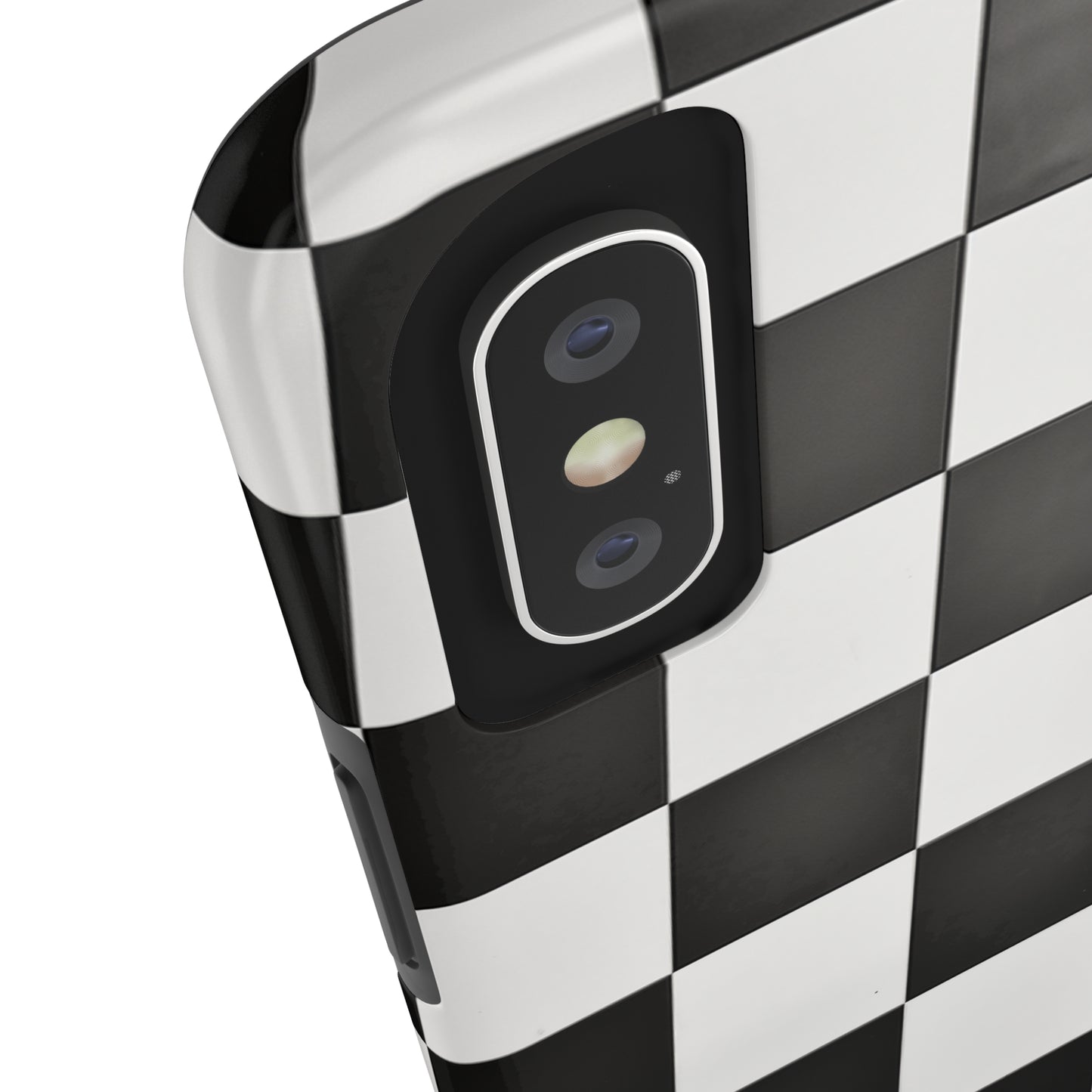 Checkered black and white, iPhone 7, 8, X, 11, 12, 13, 14, 15+ case.