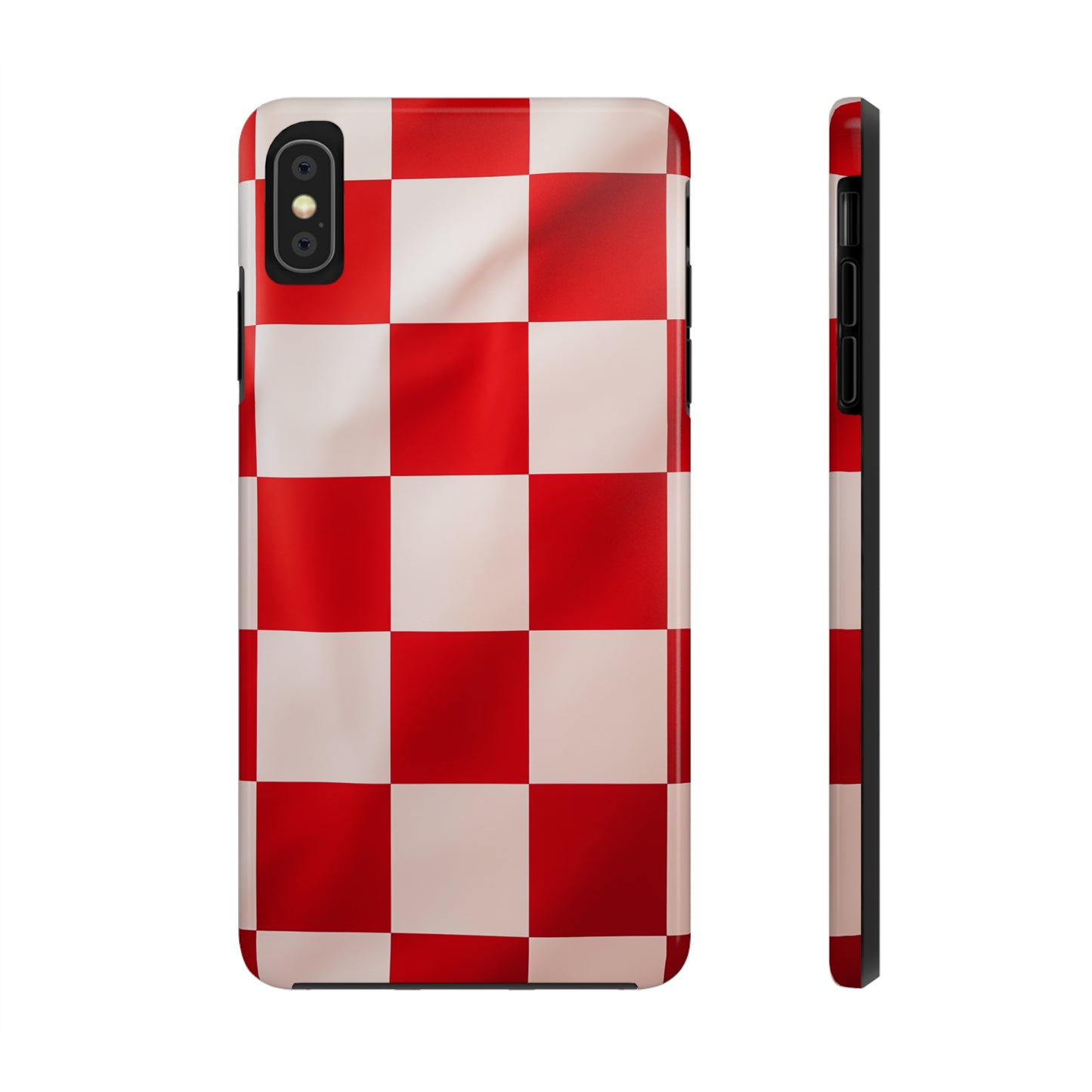 Checkered red, iPhone 7, 8, X, 11, 12, 13, 14, 15+ case.