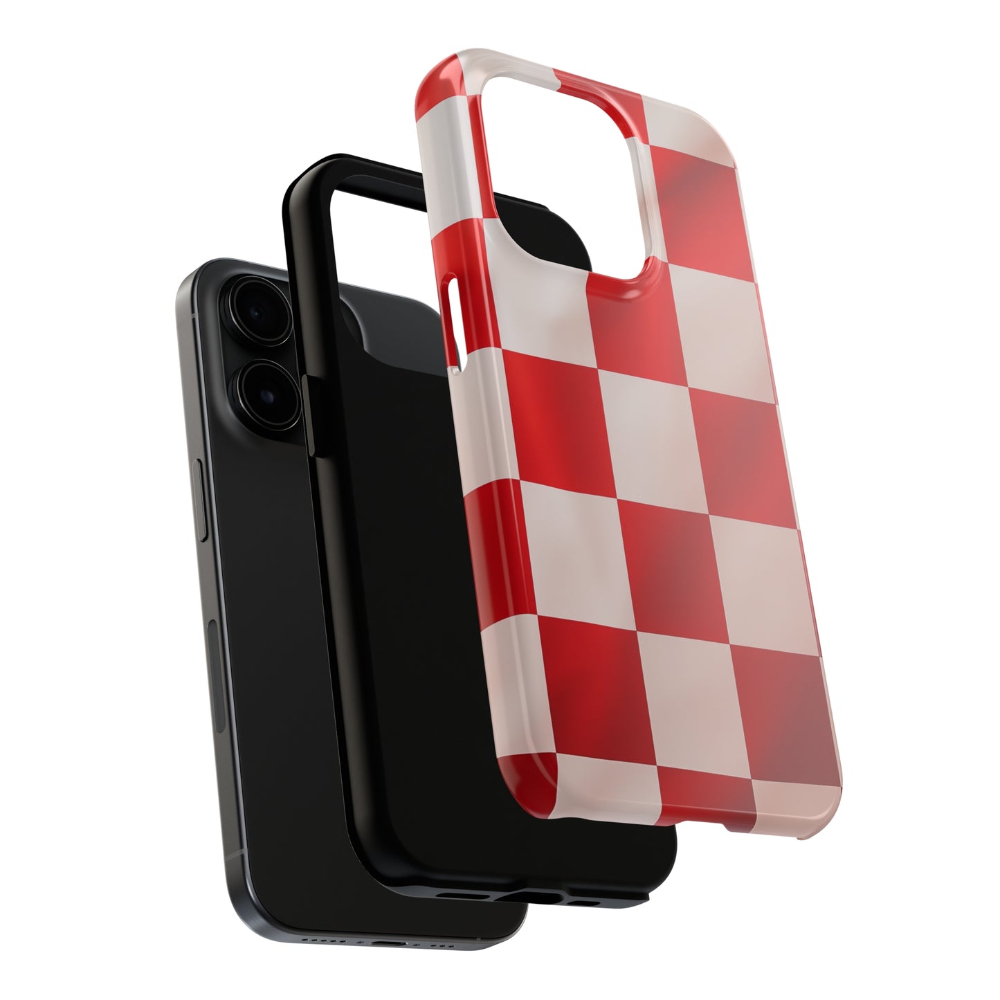 Checkered red, iPhone 7, 8, X, 11, 12, 13, 14, 15+ case.