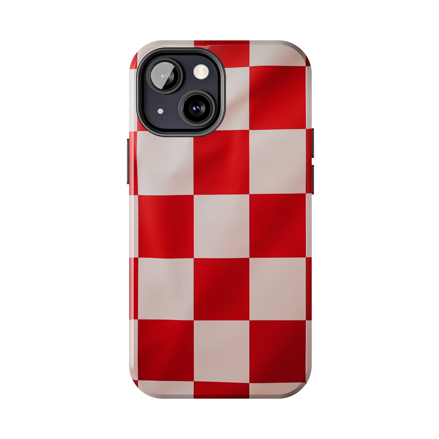 Checkered red, iPhone 7, 8, X, 11, 12, 13, 14, 15+ case.