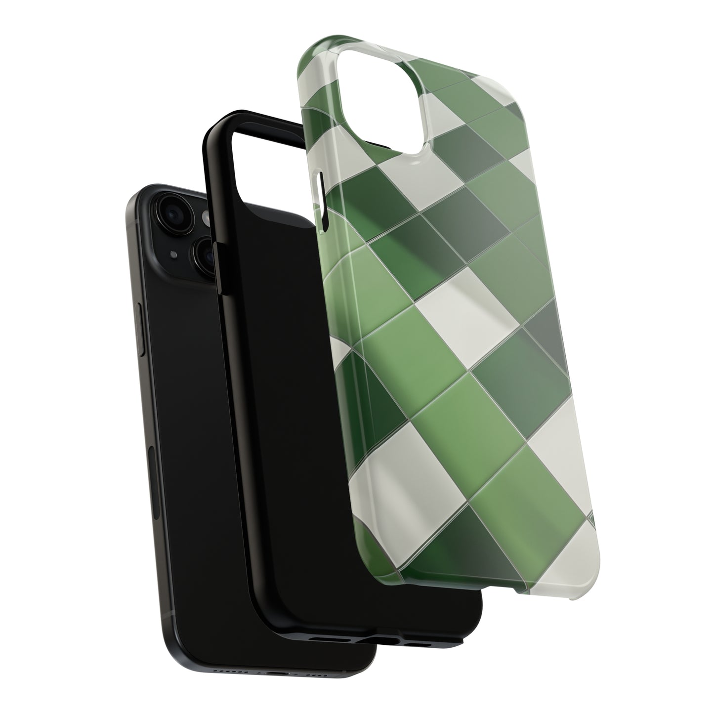 Checkered green, iPhone 7, 8, X, 11, 12, 13, 14, 15+ case.