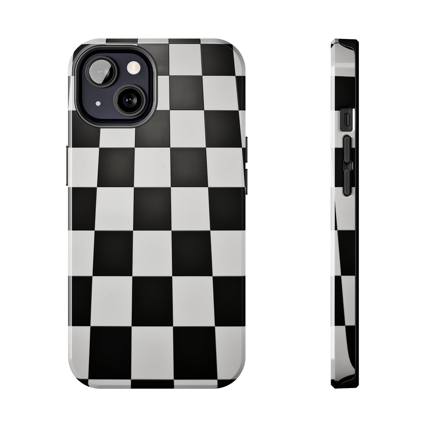 Checkered black and white, iPhone 7, 8, X, 11, 12, 13, 14, 15+ case.