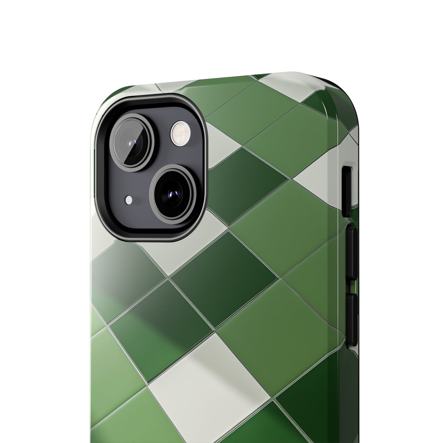 Checkered green, iPhone 7, 8, X, 11, 12, 13, 14, 15+ case.