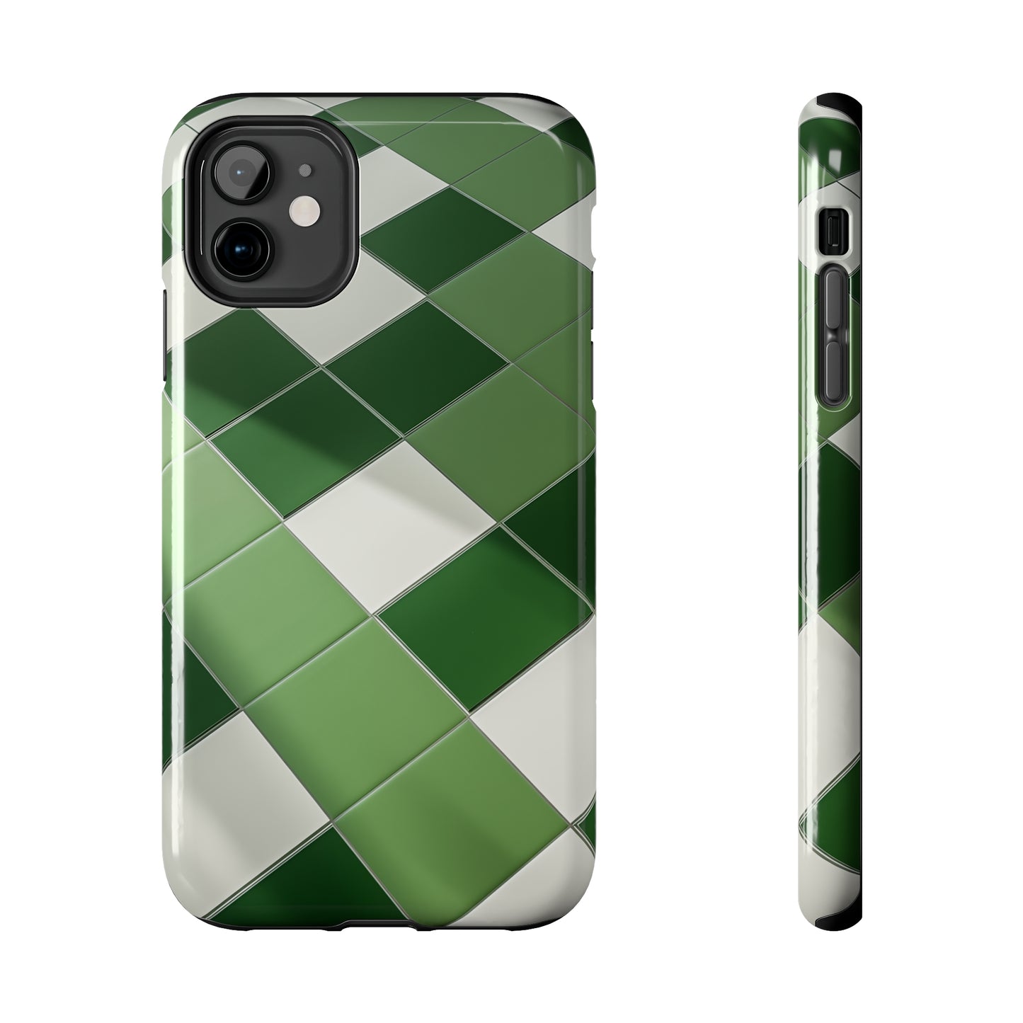 Checkered green, iPhone 7, 8, X, 11, 12, 13, 14, 15+ case.