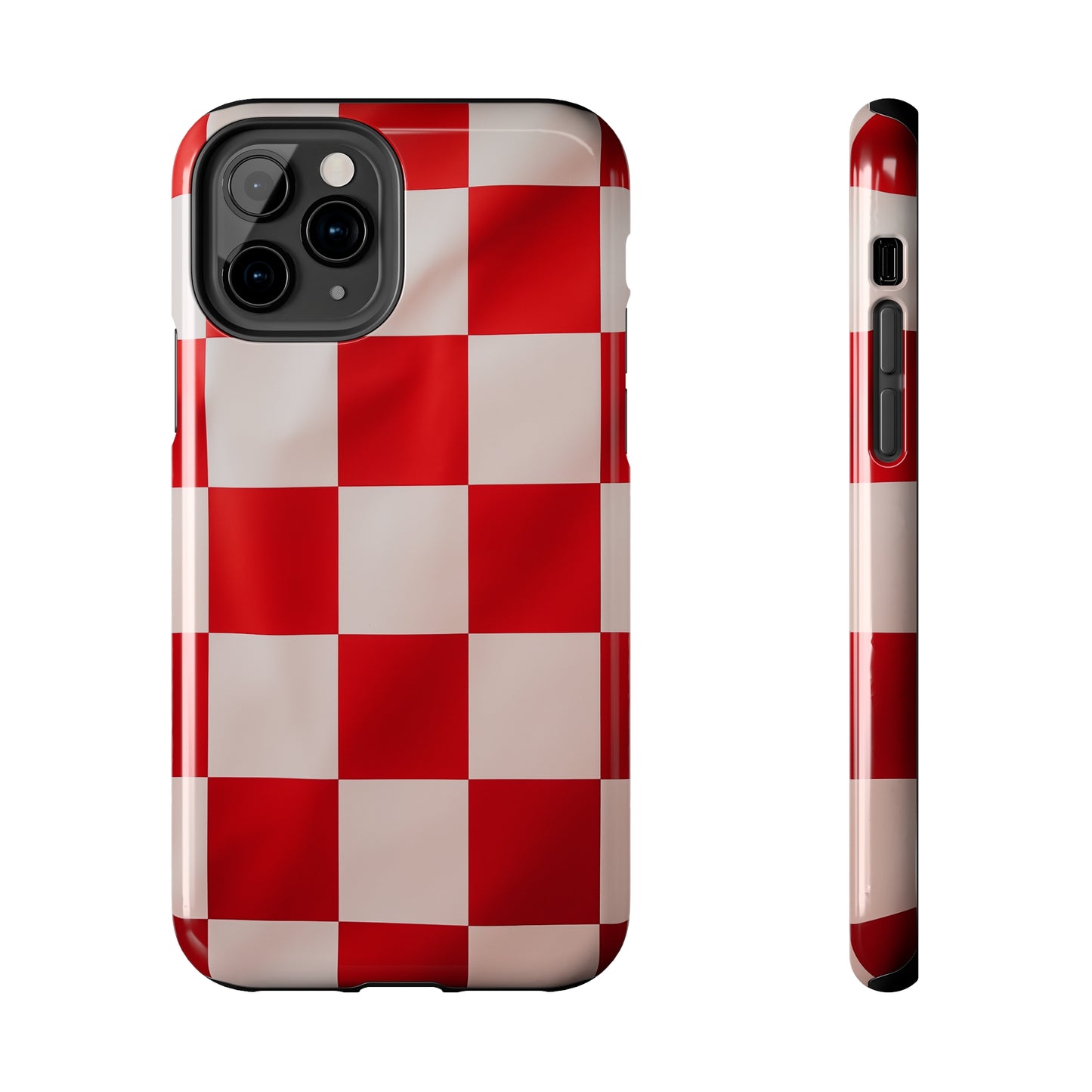 Checkered red, iPhone 7, 8, X, 11, 12, 13, 14, 15+ case.