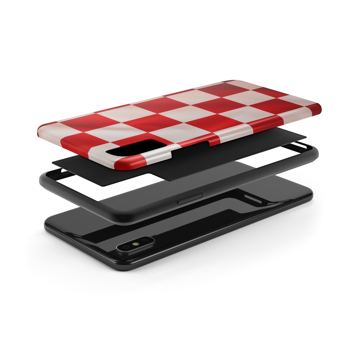 Checkered red, iPhone 7, 8, X, 11, 12, 13, 14, 15+ case.