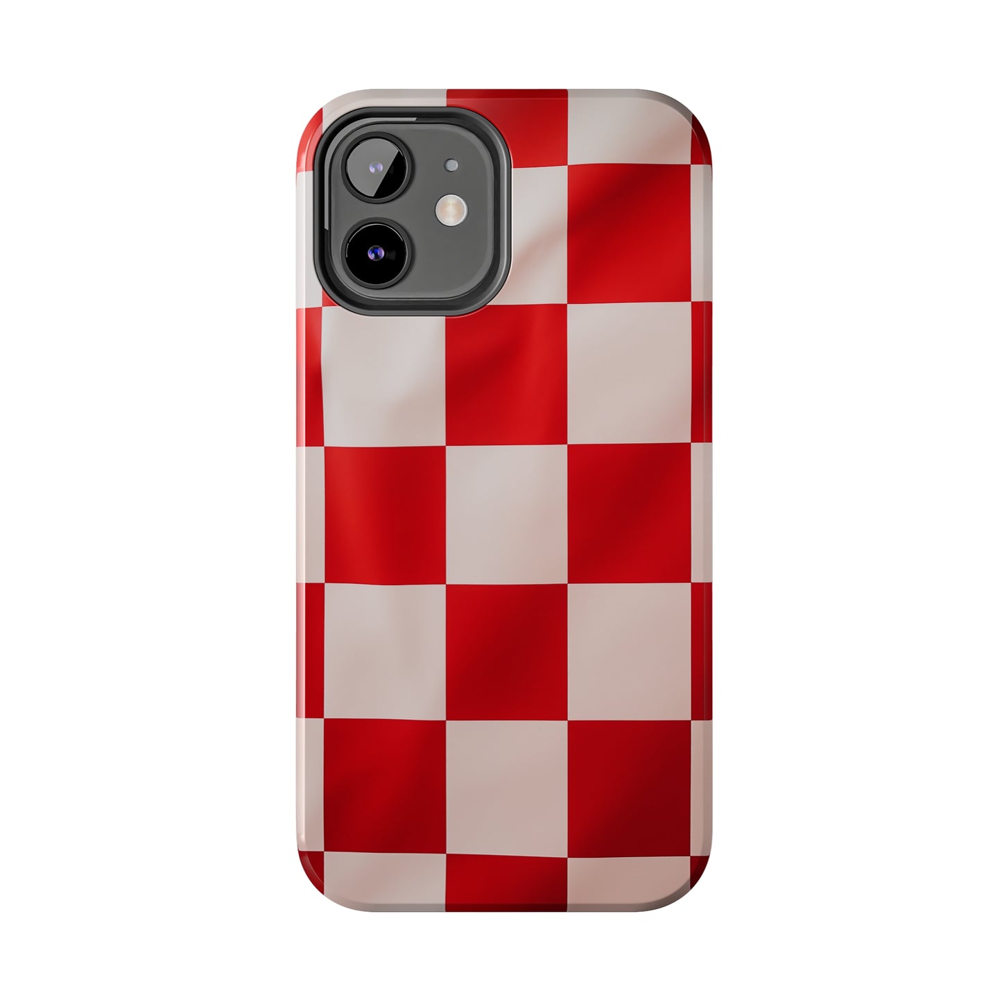 Checkered red, iPhone 7, 8, X, 11, 12, 13, 14, 15+ case.