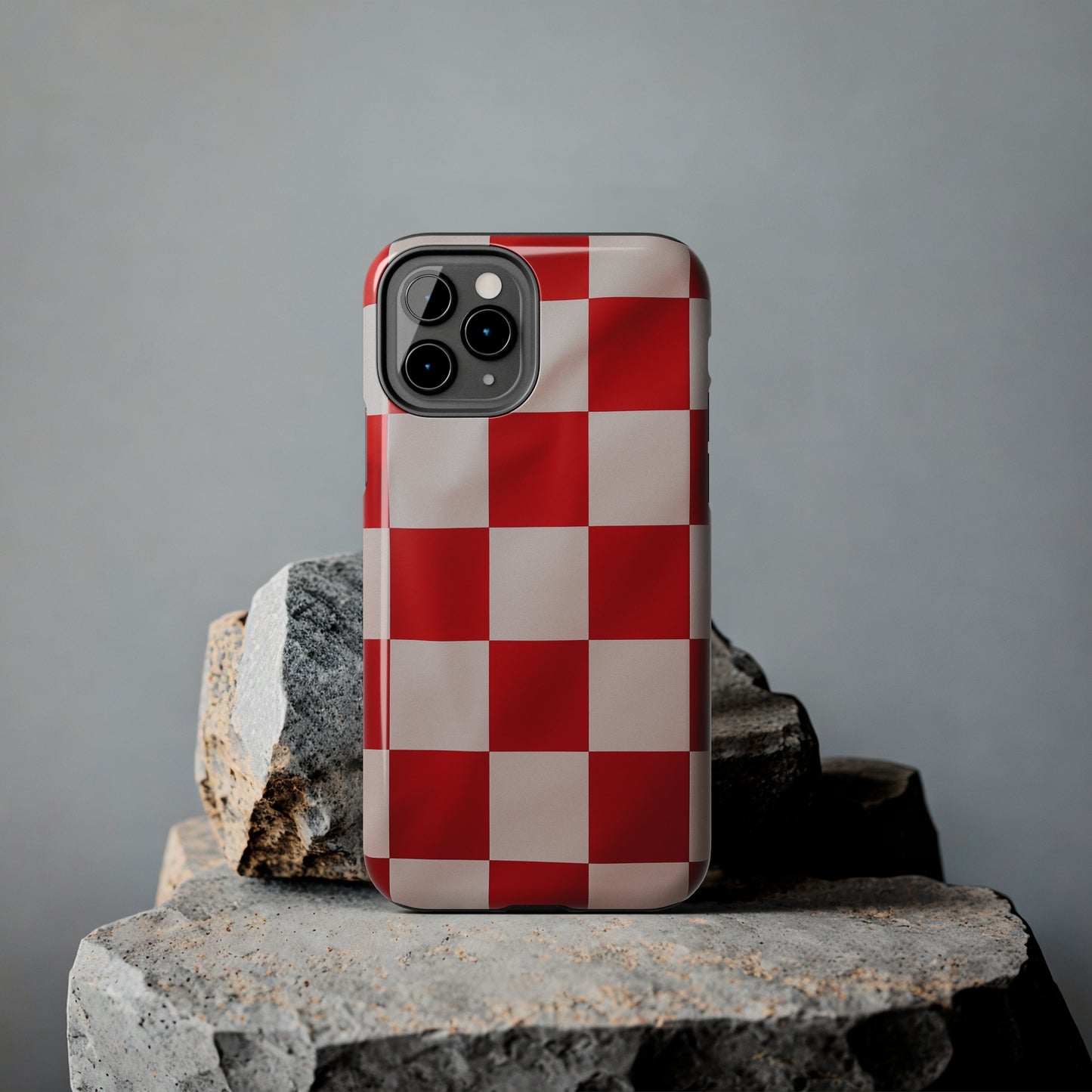 Checkered red, iPhone 7, 8, X, 11, 12, 13, 14, 15+ case.