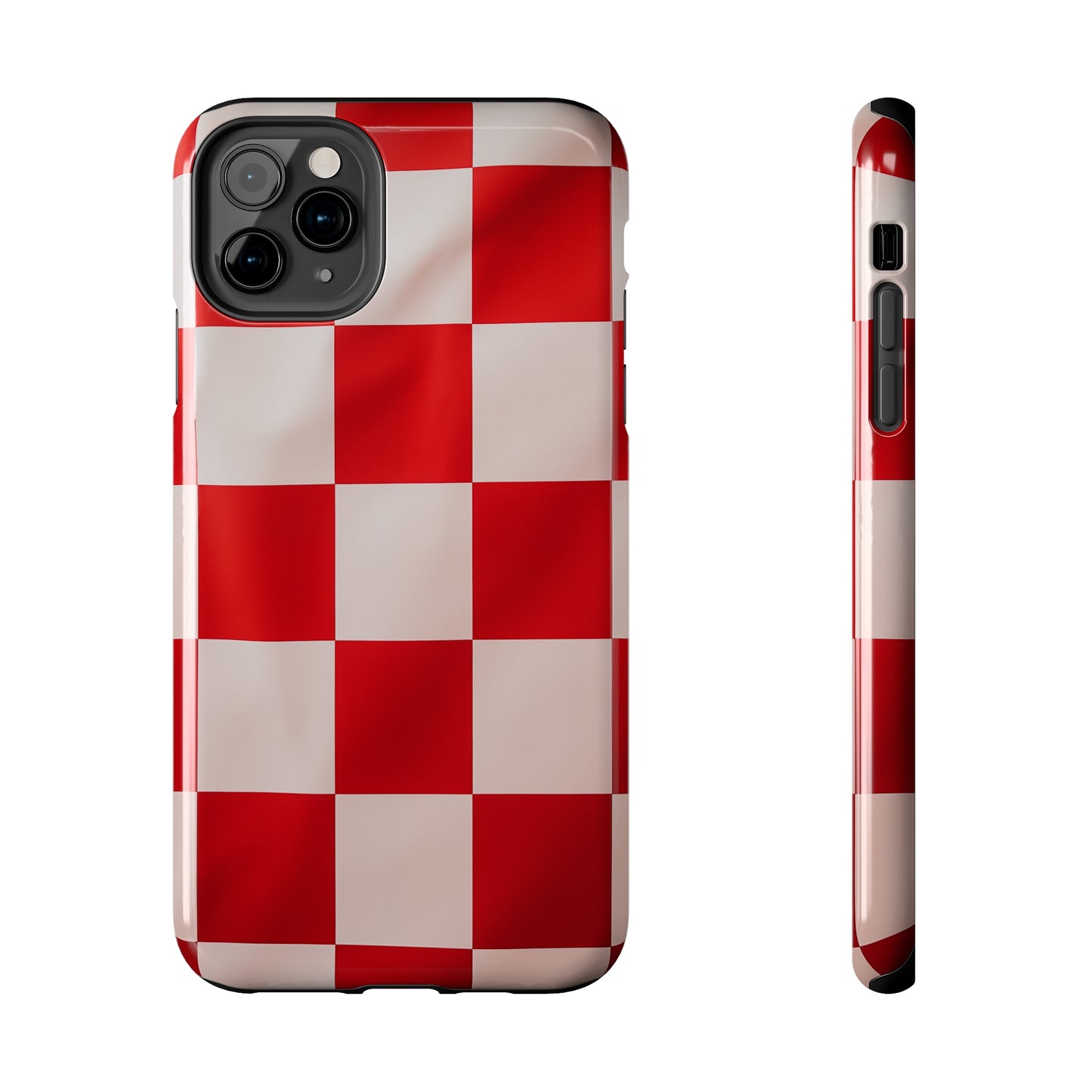 Checkered red, iPhone 7, 8, X, 11, 12, 13, 14, 15+ case.