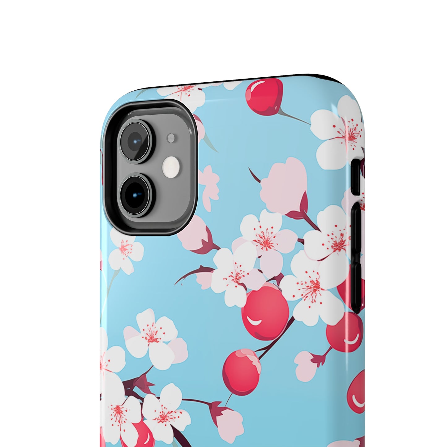 Cherries and Cherry Blossoms, iPhone 7, 8, X, 11, 12, 13, 14, 15+ case.