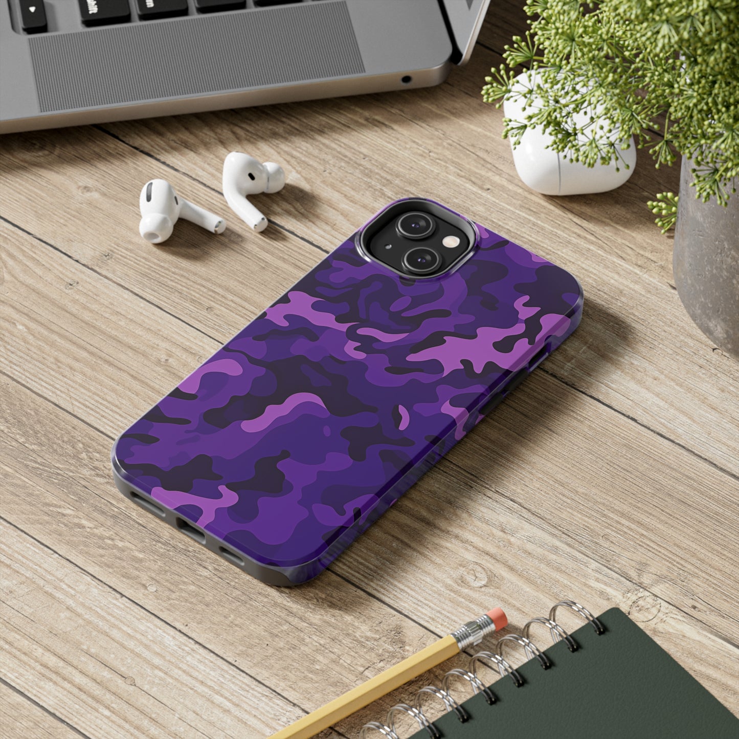 Purple Camouflage, iPhone 7, 8, X, 11, 12, 13, 14, 15+ case.