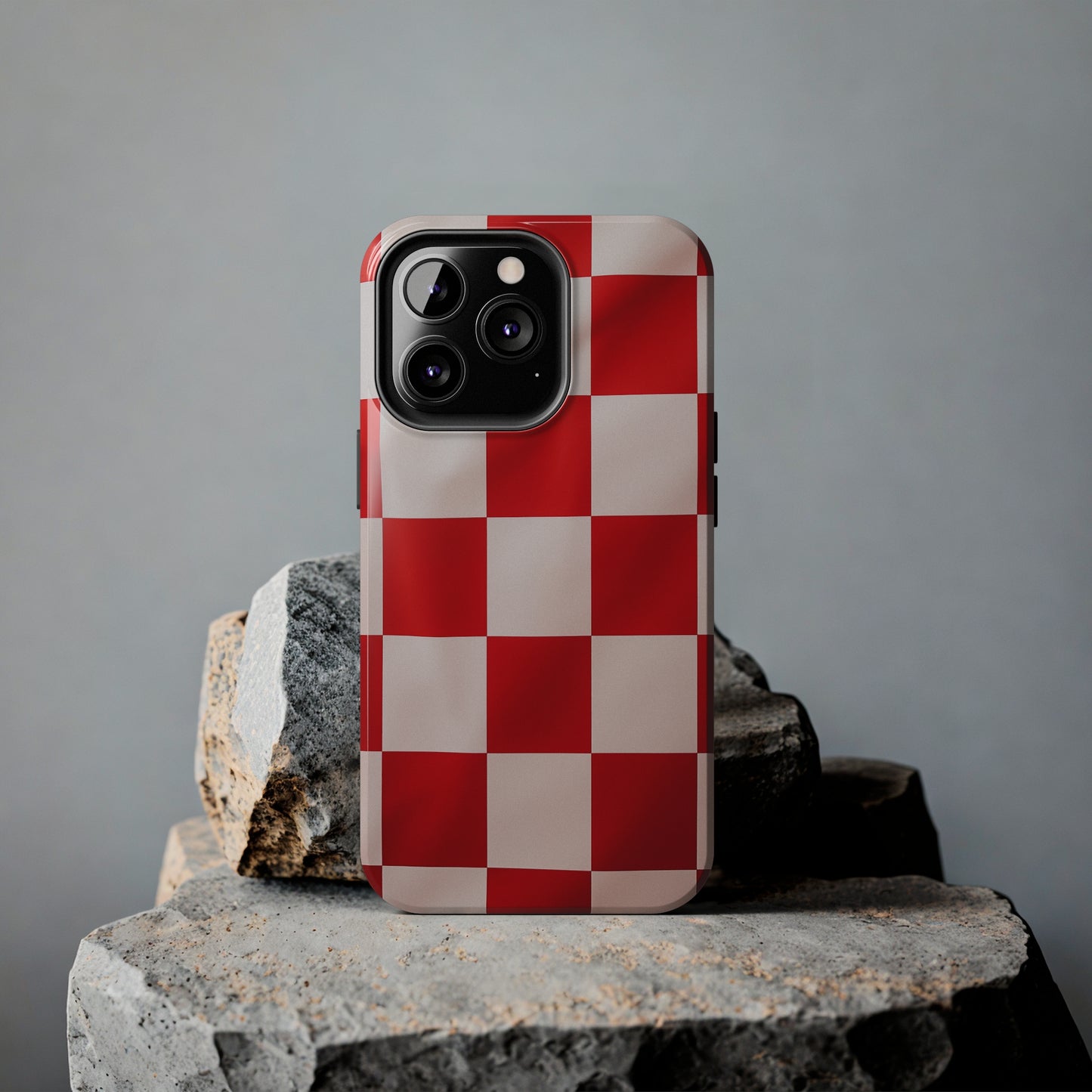 Checkered red, iPhone 7, 8, X, 11, 12, 13, 14, 15+ case.