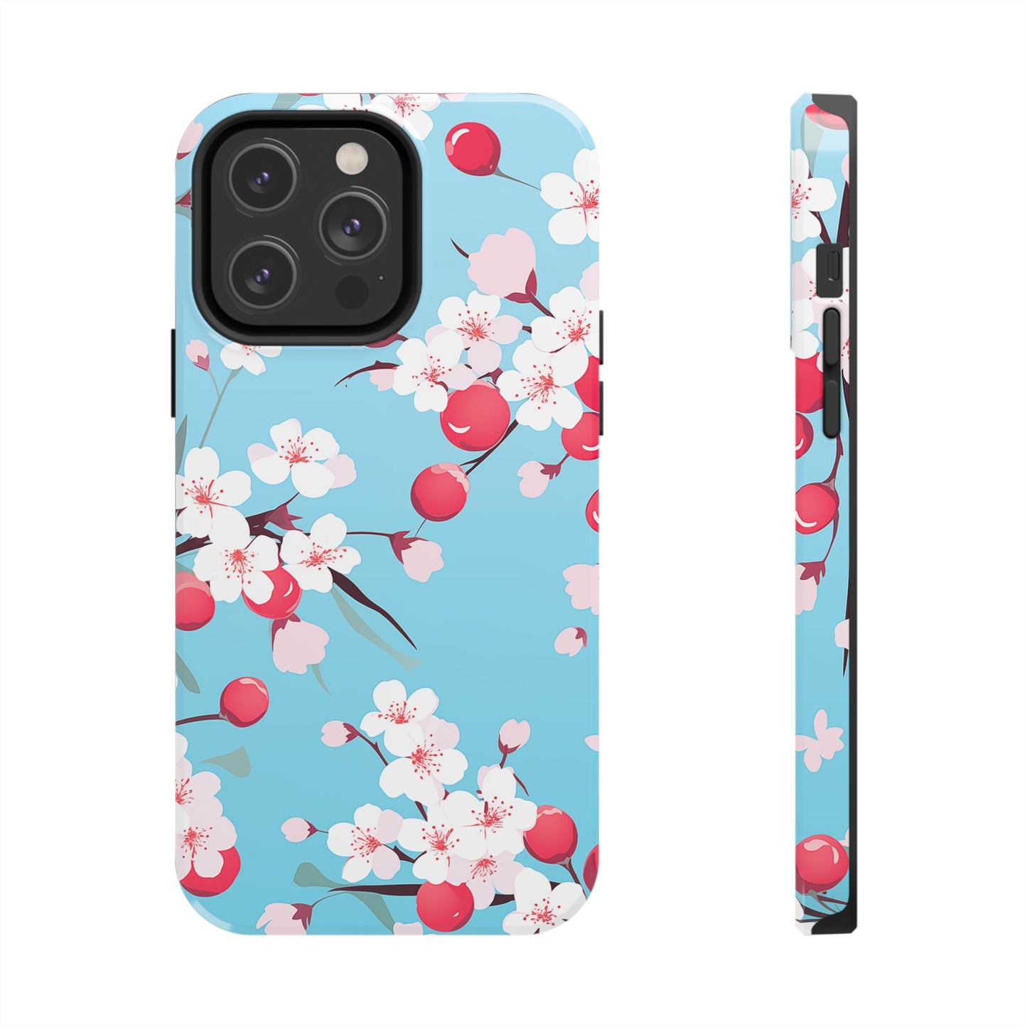 Cherries and Cherry Blossoms, iPhone 7, 8, X, 11, 12, 13, 14, 15+ case.