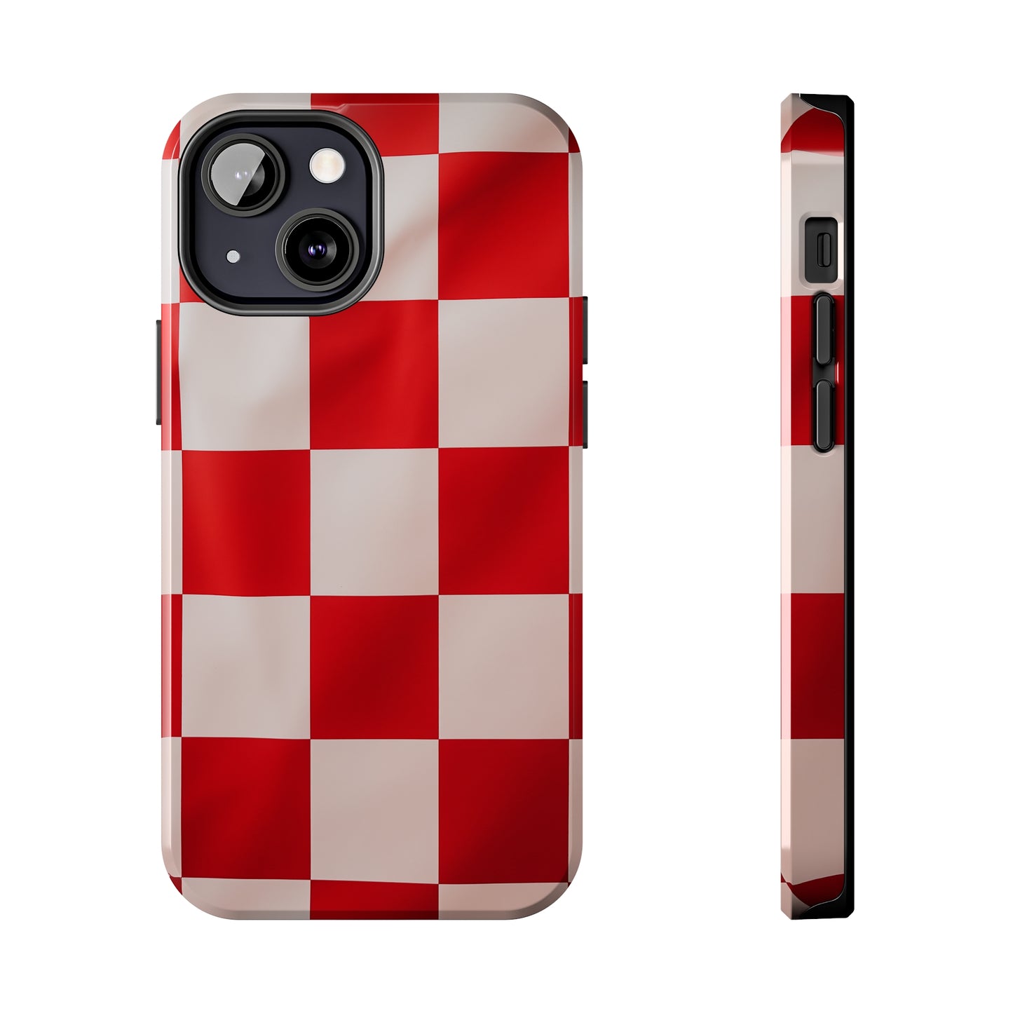 Checkered red, iPhone 7, 8, X, 11, 12, 13, 14, 15+ case.