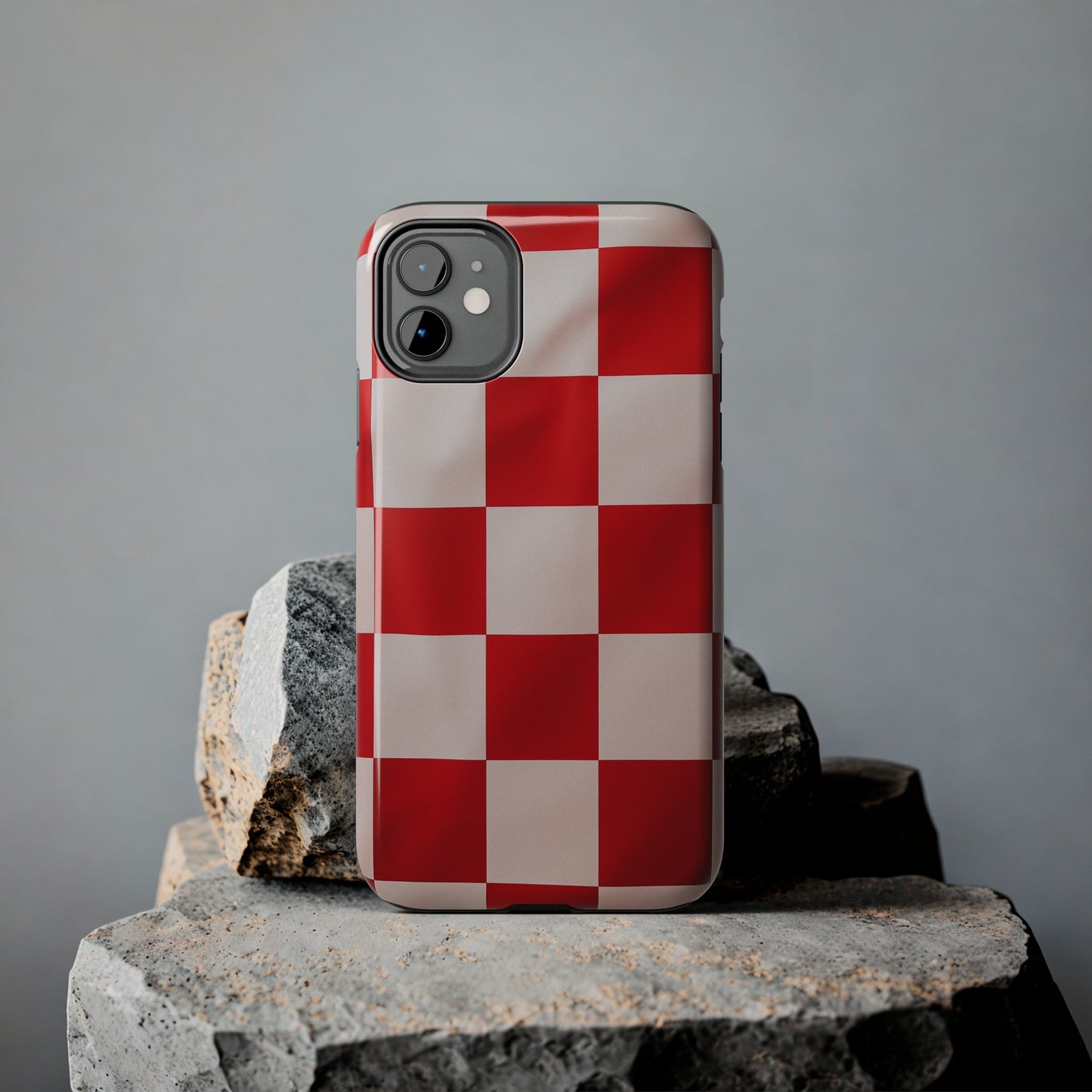 Checkered red, iPhone 7, 8, X, 11, 12, 13, 14, 15+ case.