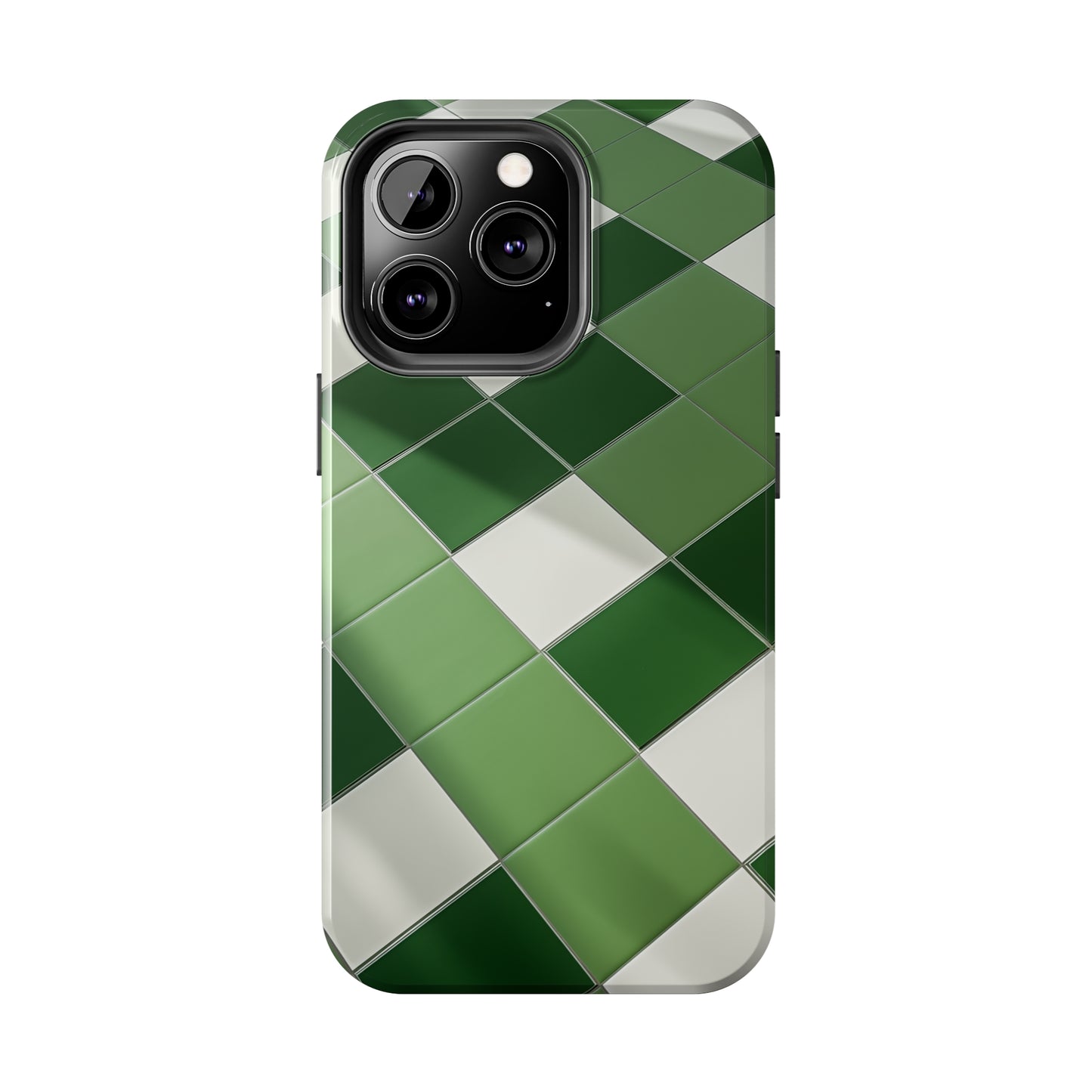 Checkered green, iPhone 7, 8, X, 11, 12, 13, 14, 15+ case.