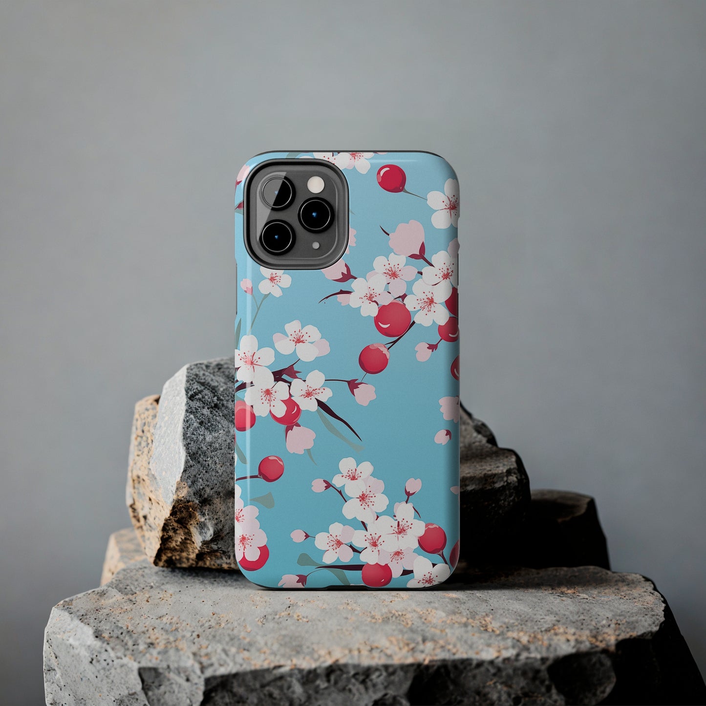 Cherries and Cherry Blossoms, iPhone 7, 8, X, 11, 12, 13, 14, 15+ case.