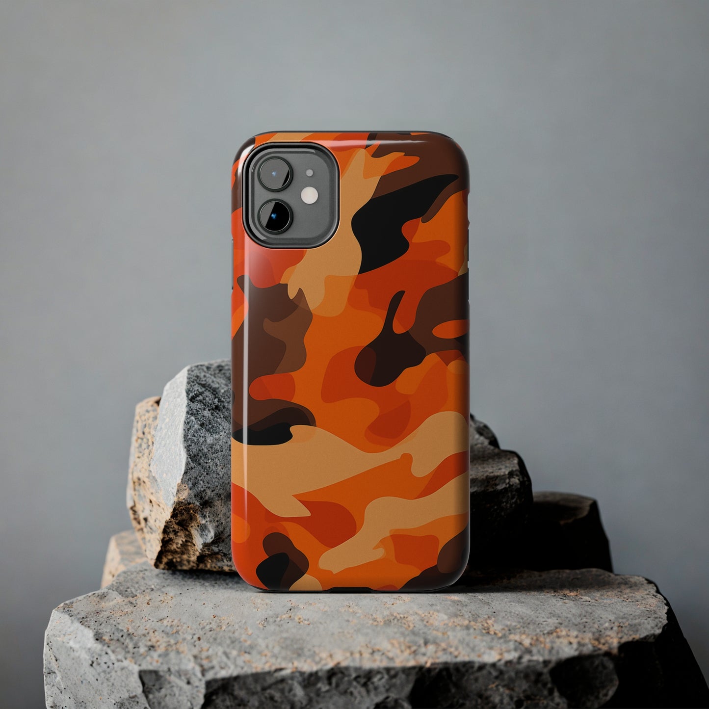 Orange Camouflage, iPhone 7, 8, X, 11, 12, 13, 14, 15+ case.