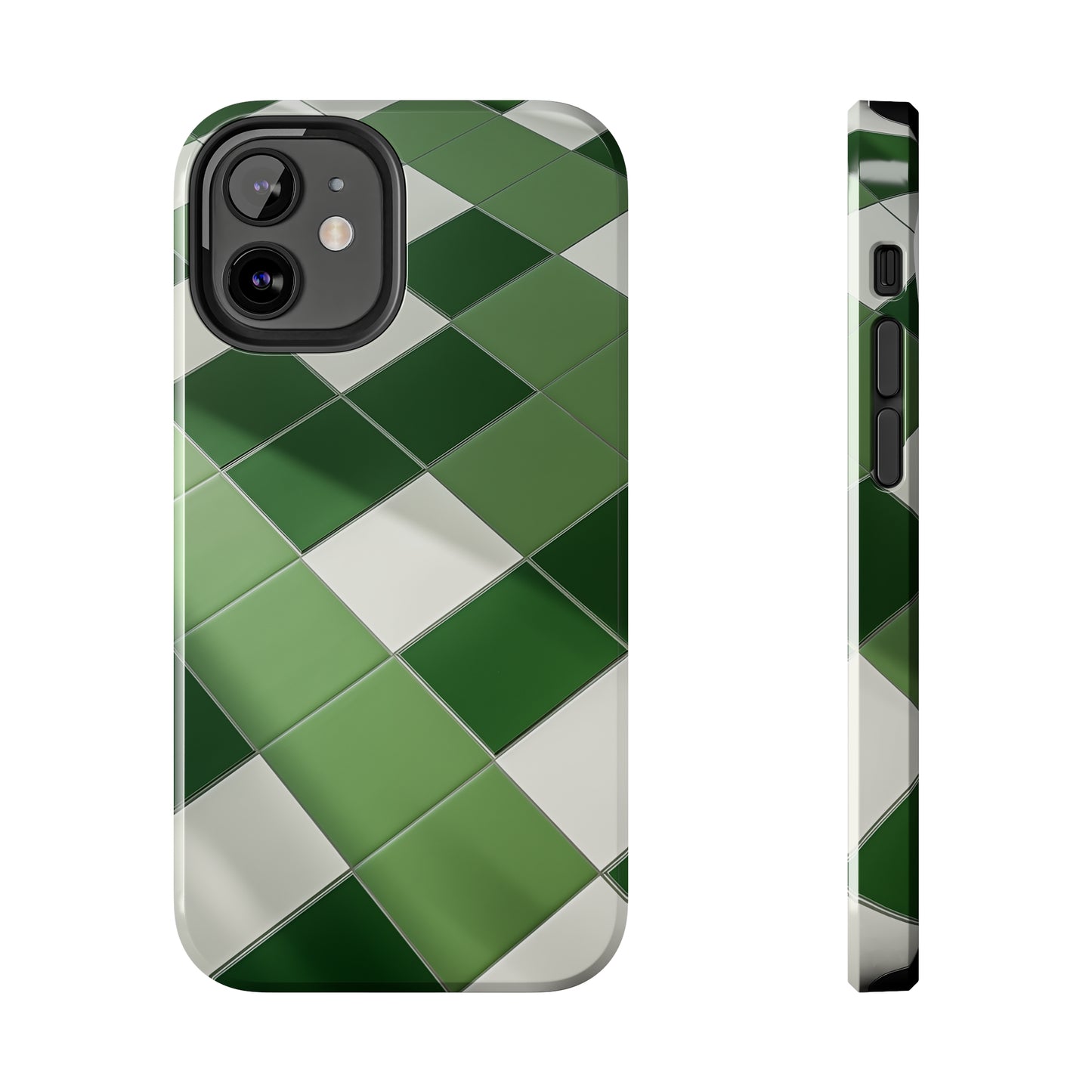 Checkered green, iPhone 7, 8, X, 11, 12, 13, 14, 15+ case.