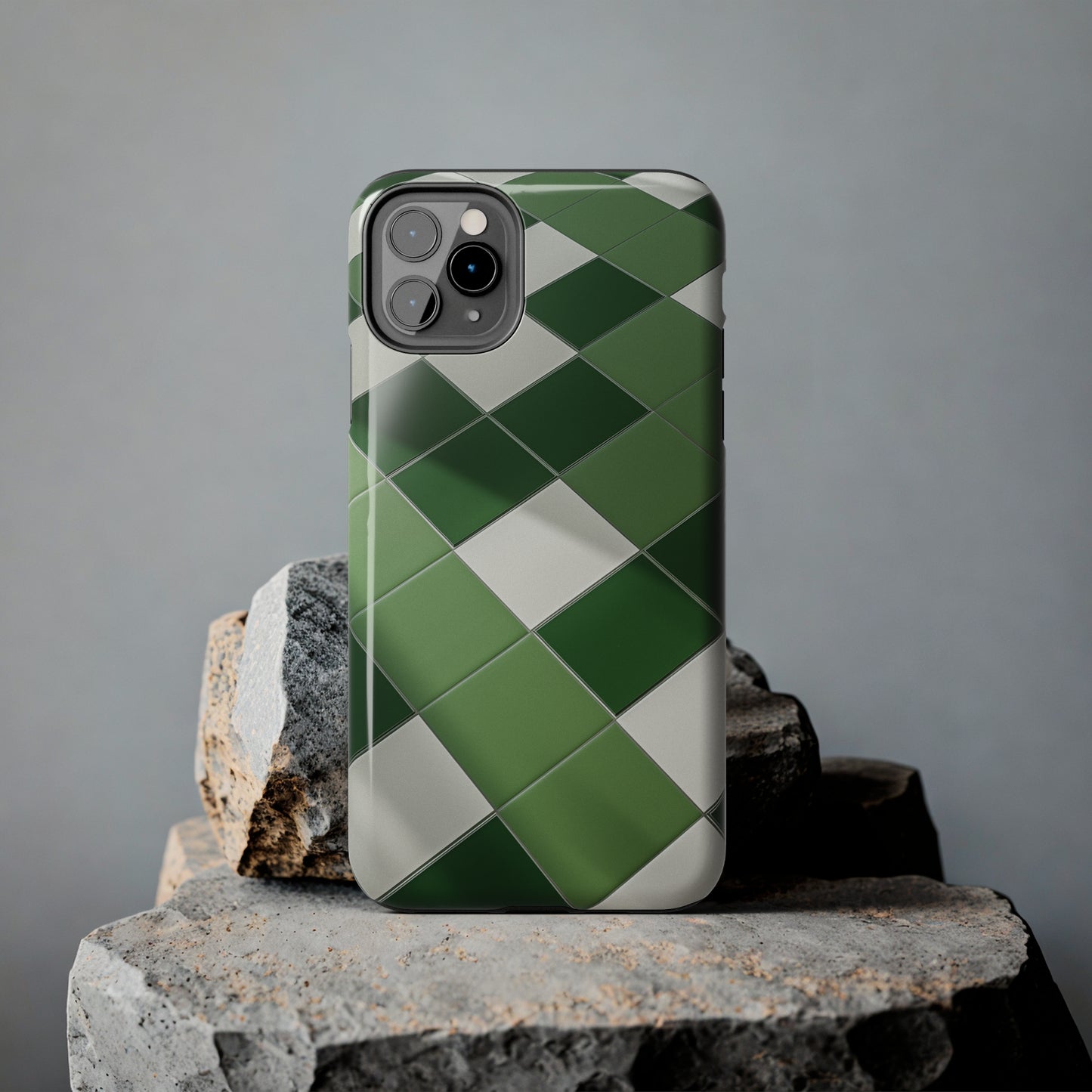 Checkered green, iPhone 7, 8, X, 11, 12, 13, 14, 15+ case.