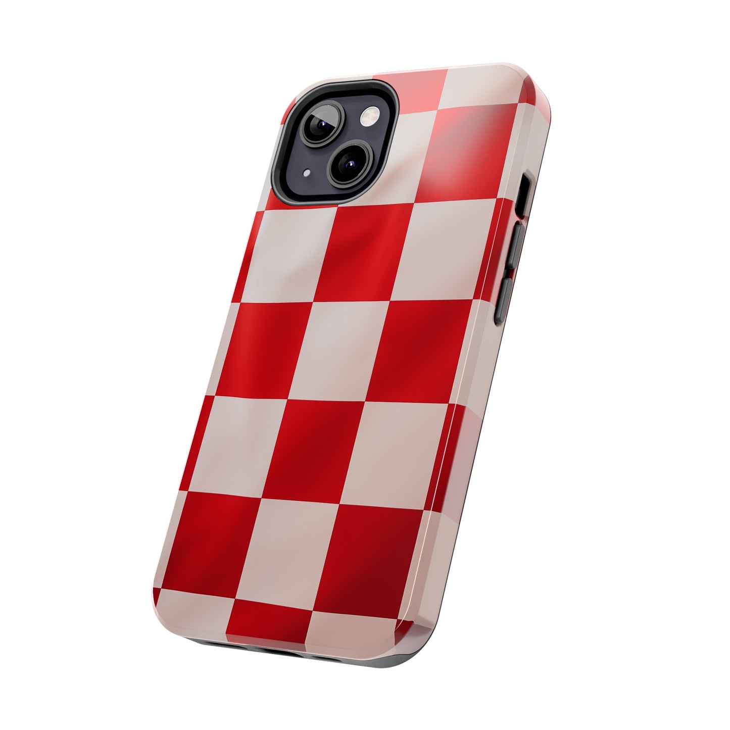 Checkered red, iPhone 7, 8, X, 11, 12, 13, 14, 15+ case.