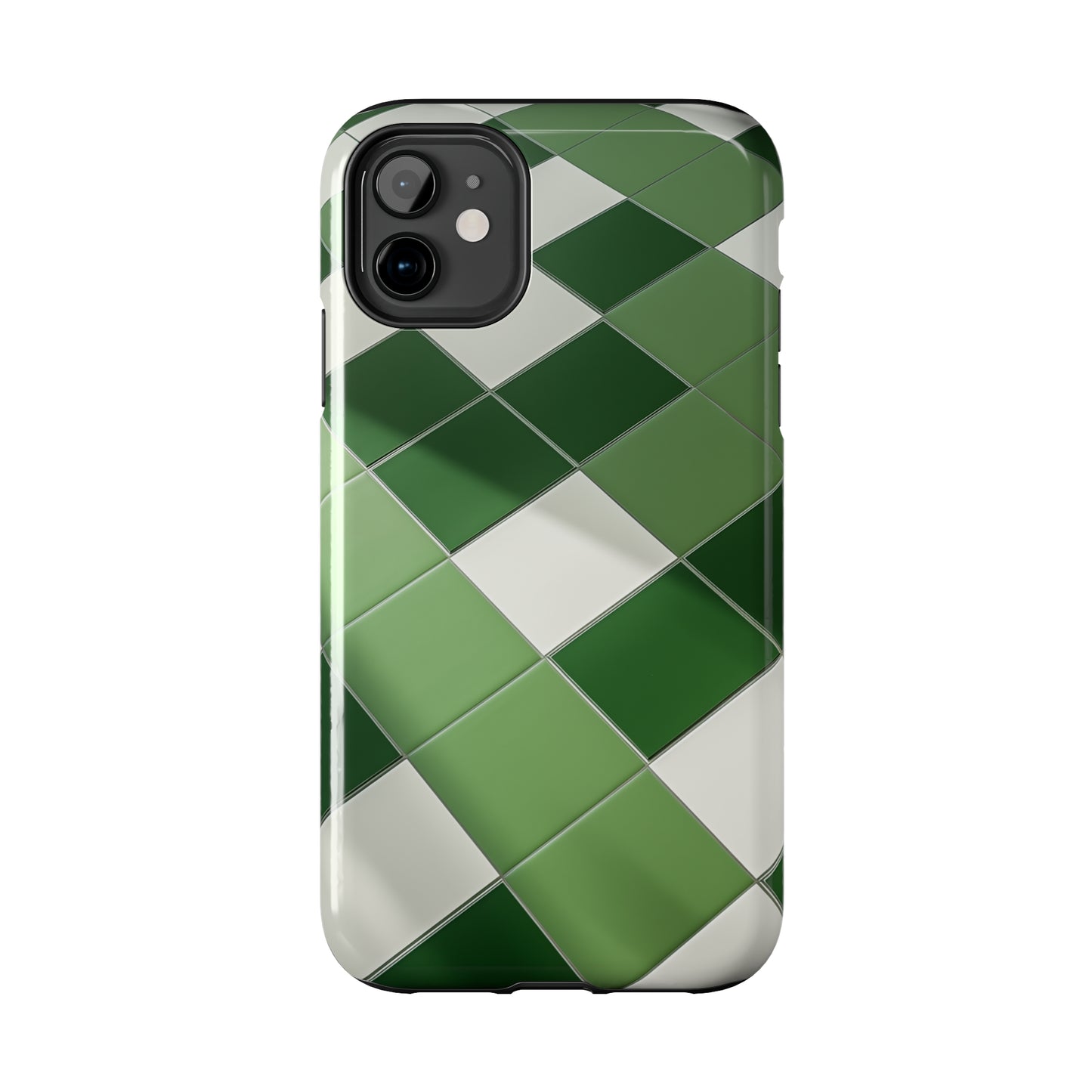 Checkered green, iPhone 7, 8, X, 11, 12, 13, 14, 15+ case.