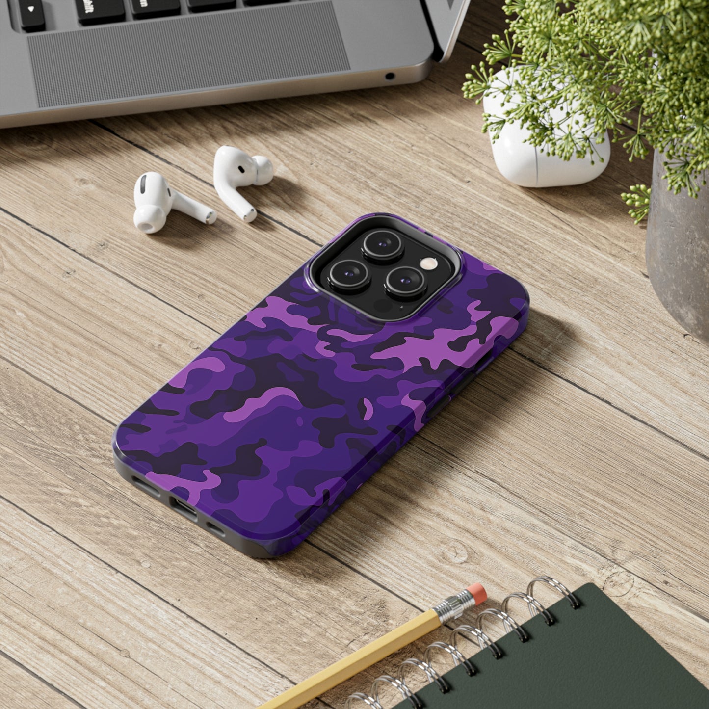 Purple Camouflage, iPhone 7, 8, X, 11, 12, 13, 14, 15+ case.