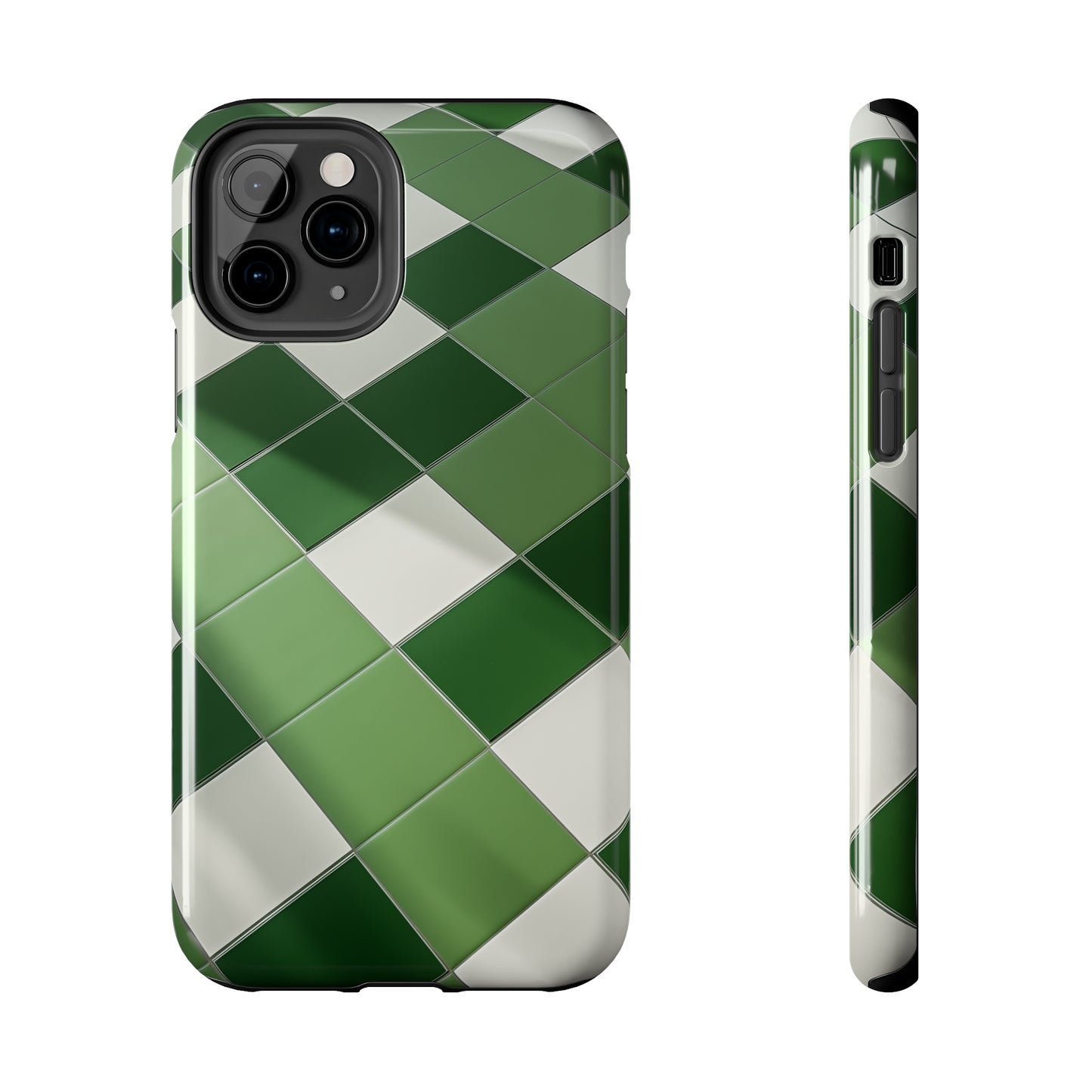 Checkered green, iPhone 7, 8, X, 11, 12, 13, 14, 15+ case.