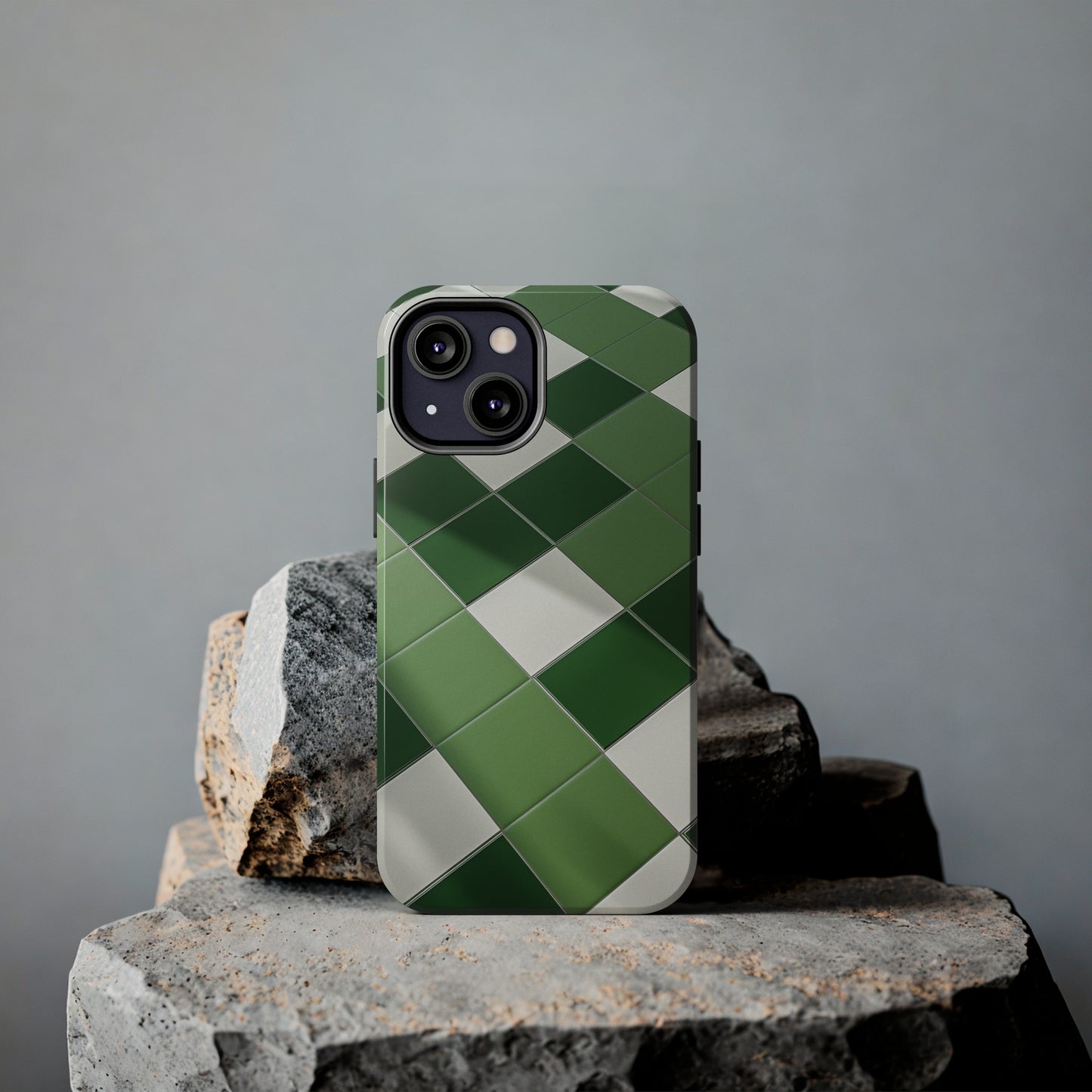 Checkered green, iPhone 7, 8, X, 11, 12, 13, 14, 15+ case.