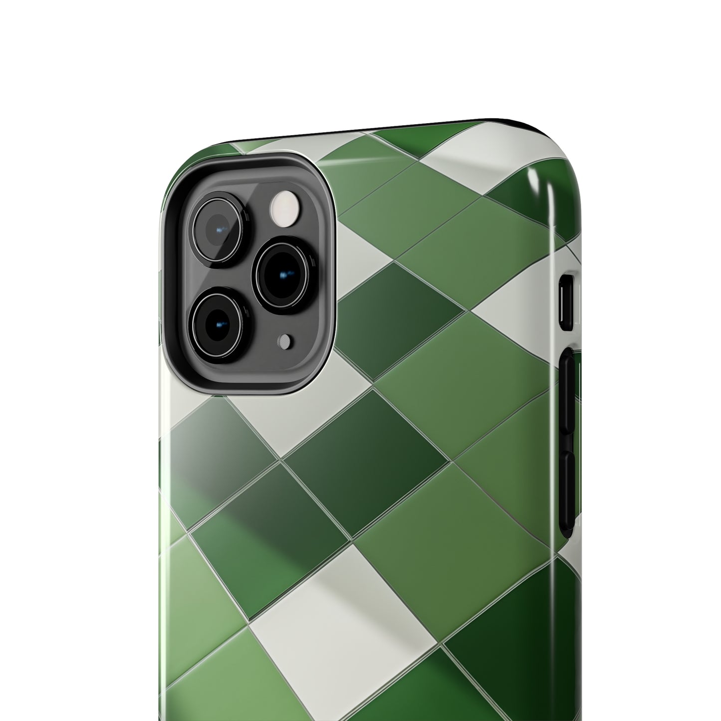 Checkered green, iPhone 7, 8, X, 11, 12, 13, 14, 15+ case.