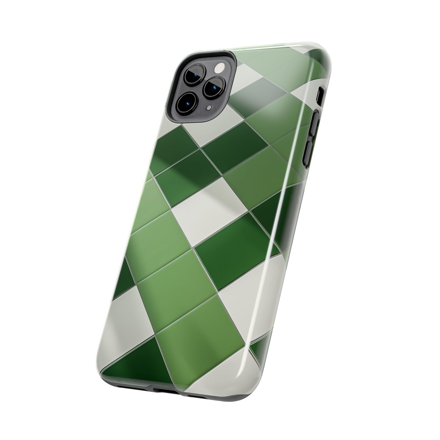 Checkered green, iPhone 7, 8, X, 11, 12, 13, 14, 15+ case.