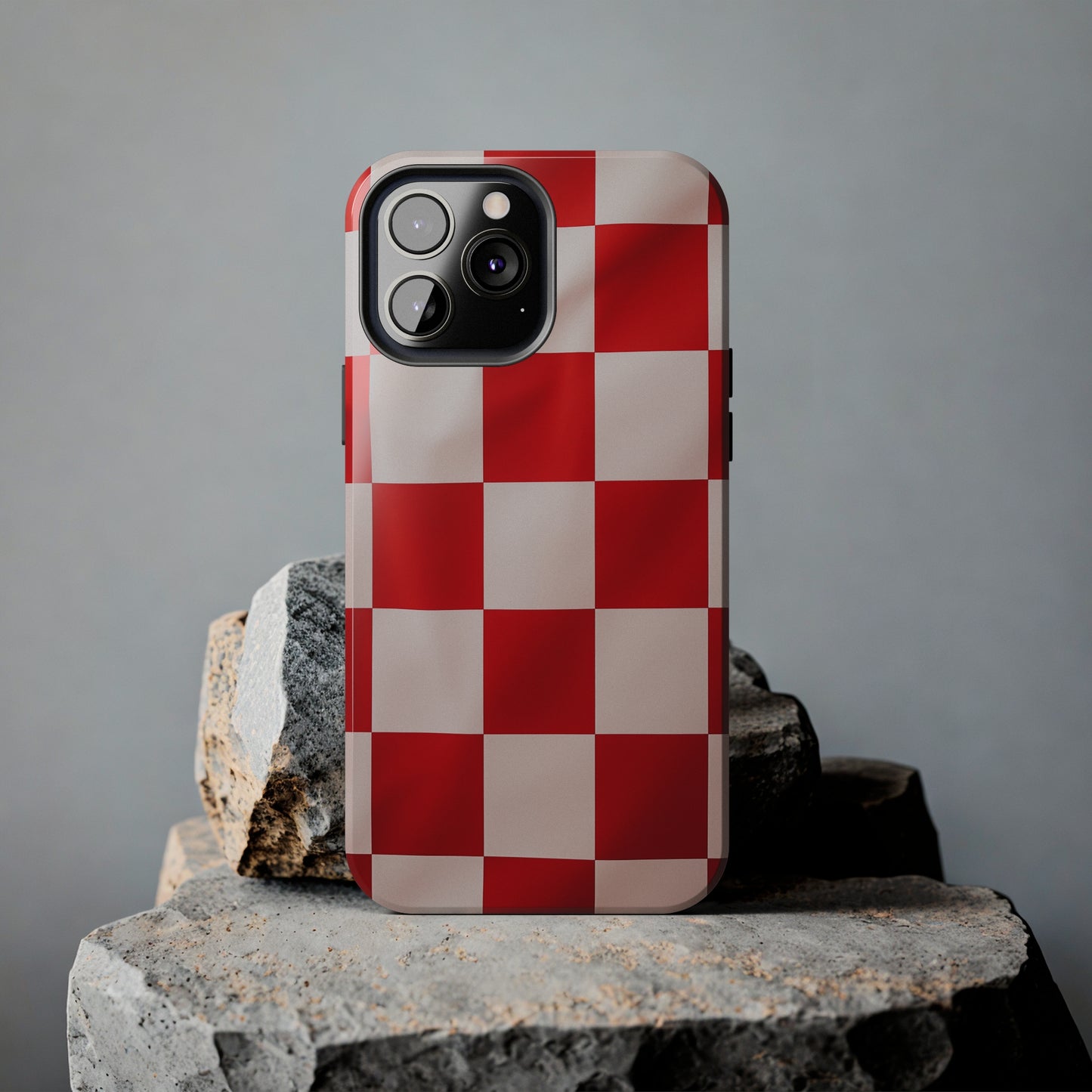 Checkered red, iPhone 7, 8, X, 11, 12, 13, 14, 15+ case.