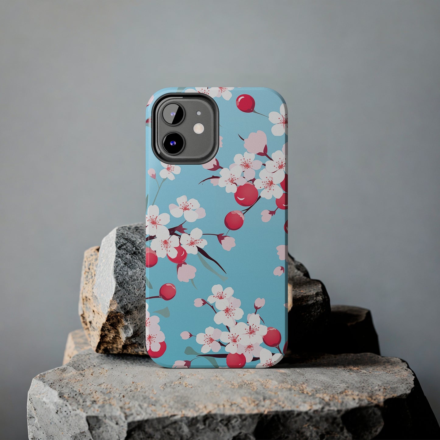 Cherries and Cherry Blossoms, iPhone 7, 8, X, 11, 12, 13, 14, 15+ case.