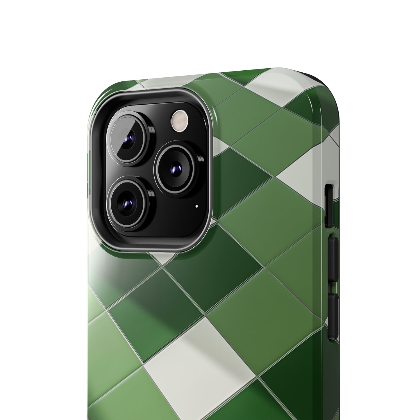 Checkered green, iPhone 7, 8, X, 11, 12, 13, 14, 15+ case.