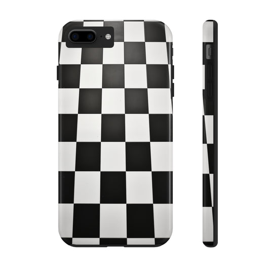 Checkered black and white, iPhone 7, 8, X, 11, 12, 13, 14, 15+ case.