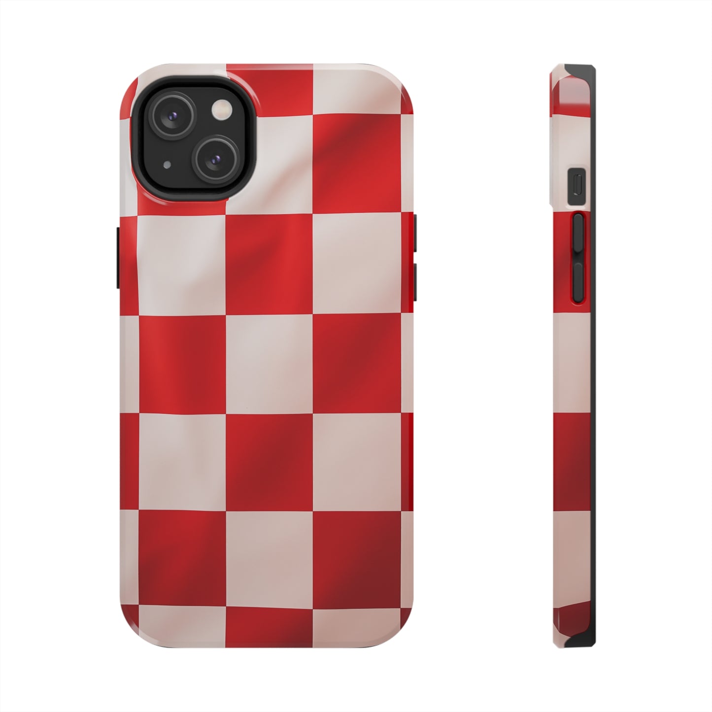 Checkered red, iPhone 7, 8, X, 11, 12, 13, 14, 15+ case.