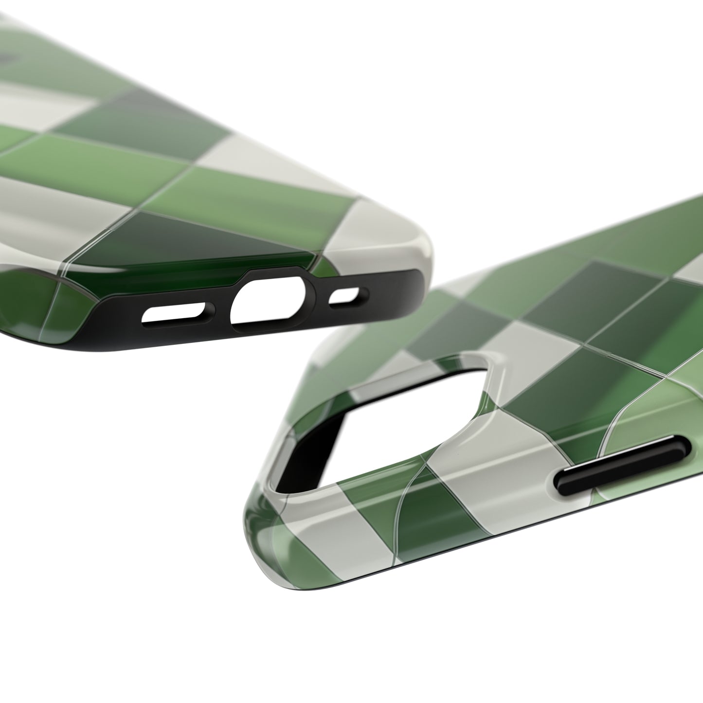 Checkered green, iPhone 7, 8, X, 11, 12, 13, 14, 15+ case.