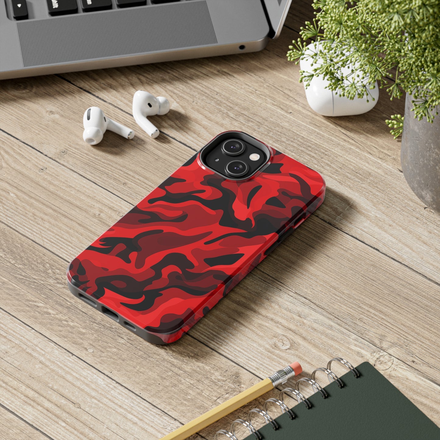 Red Camouflage, iPhone 7, 8, X, 11, 12, 13, 14, 15+ case.