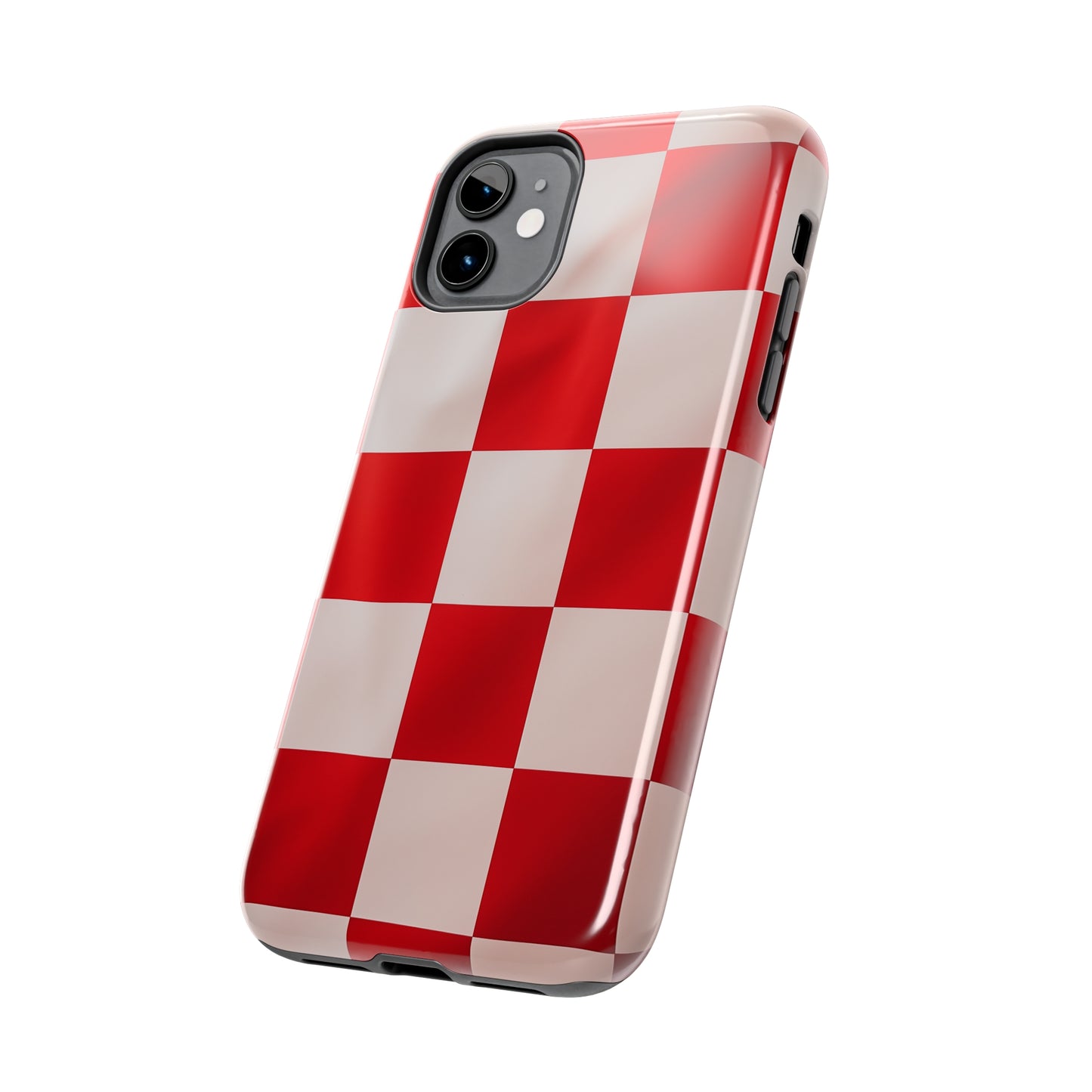 Checkered red, iPhone 7, 8, X, 11, 12, 13, 14, 15+ case.