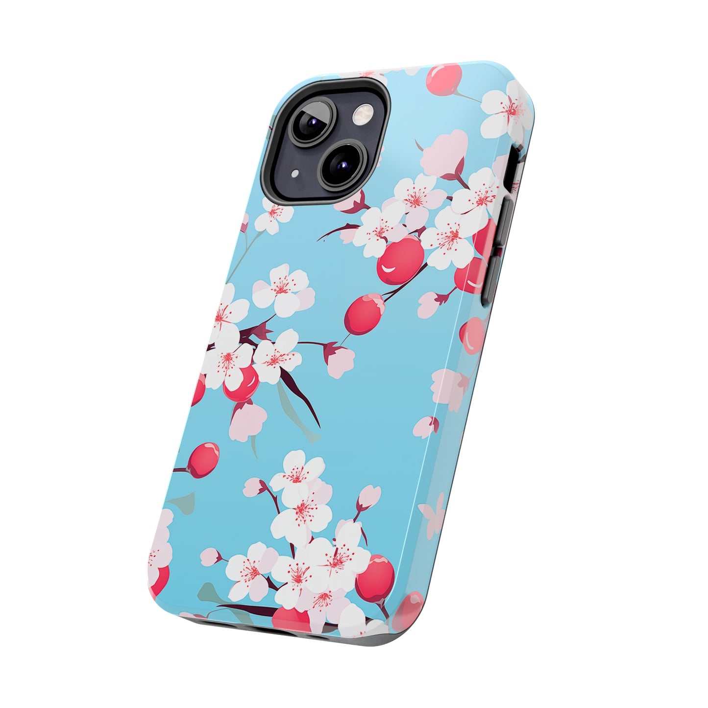 Cherries and Cherry Blossoms, iPhone 7, 8, X, 11, 12, 13, 14, 15+ case.