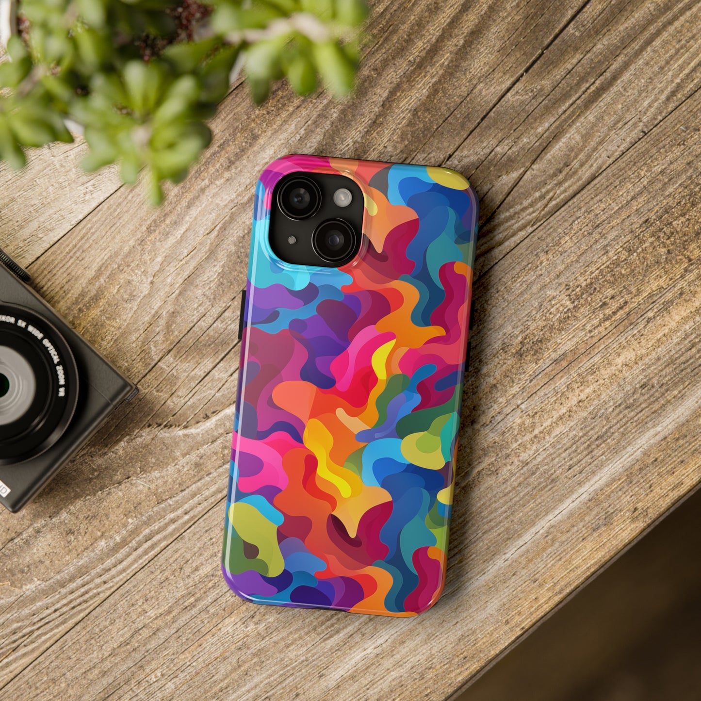 Rainbow Camouflage, iPhone 7, 8, X, 11, 12, 13, 14, 15+ case.