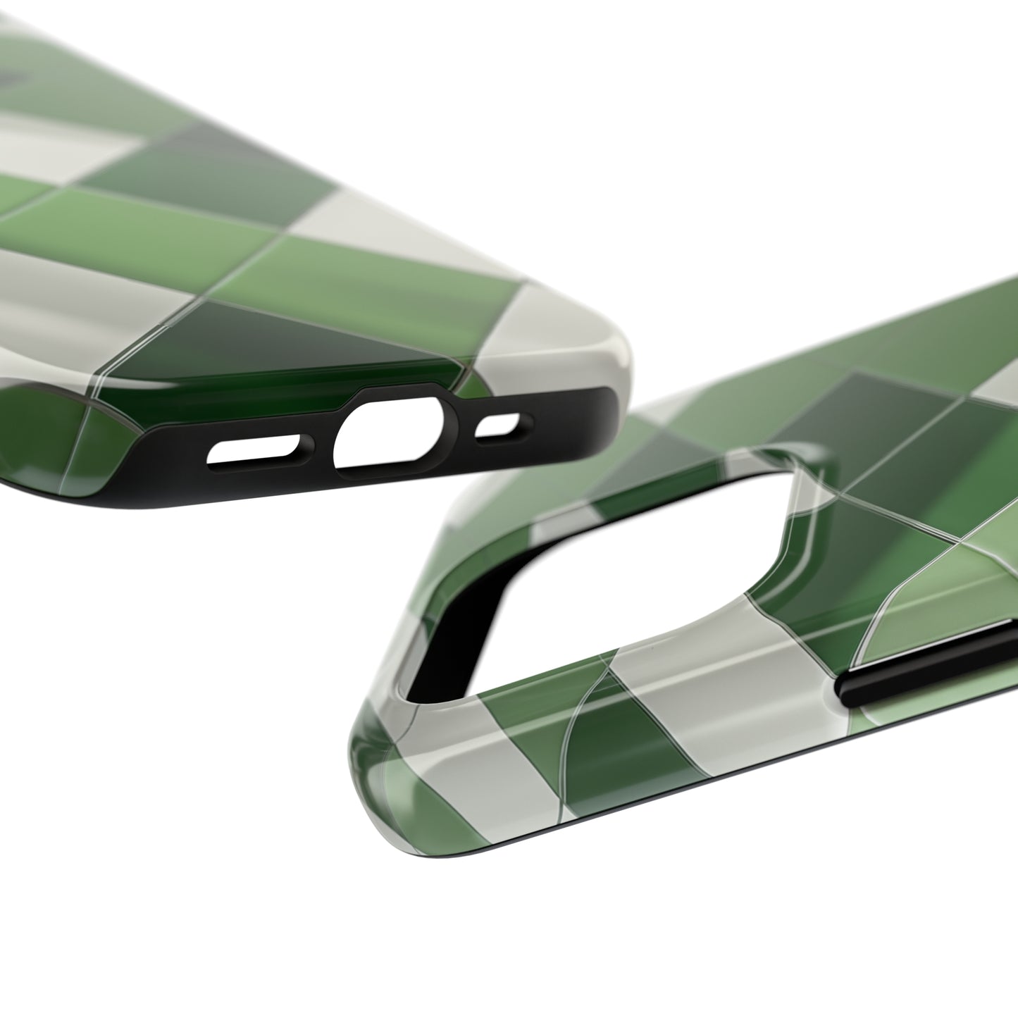 Checkered green, iPhone 7, 8, X, 11, 12, 13, 14, 15+ case.