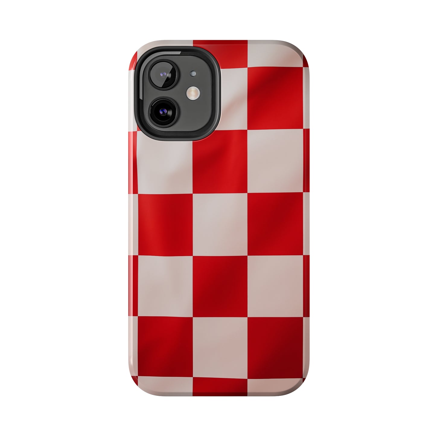 Checkered red, iPhone 7, 8, X, 11, 12, 13, 14, 15+ case.