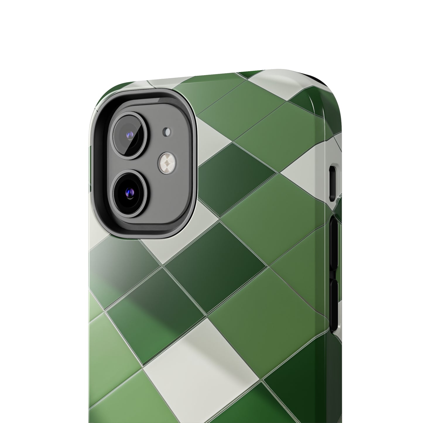 Checkered green, iPhone 7, 8, X, 11, 12, 13, 14, 15+ case.