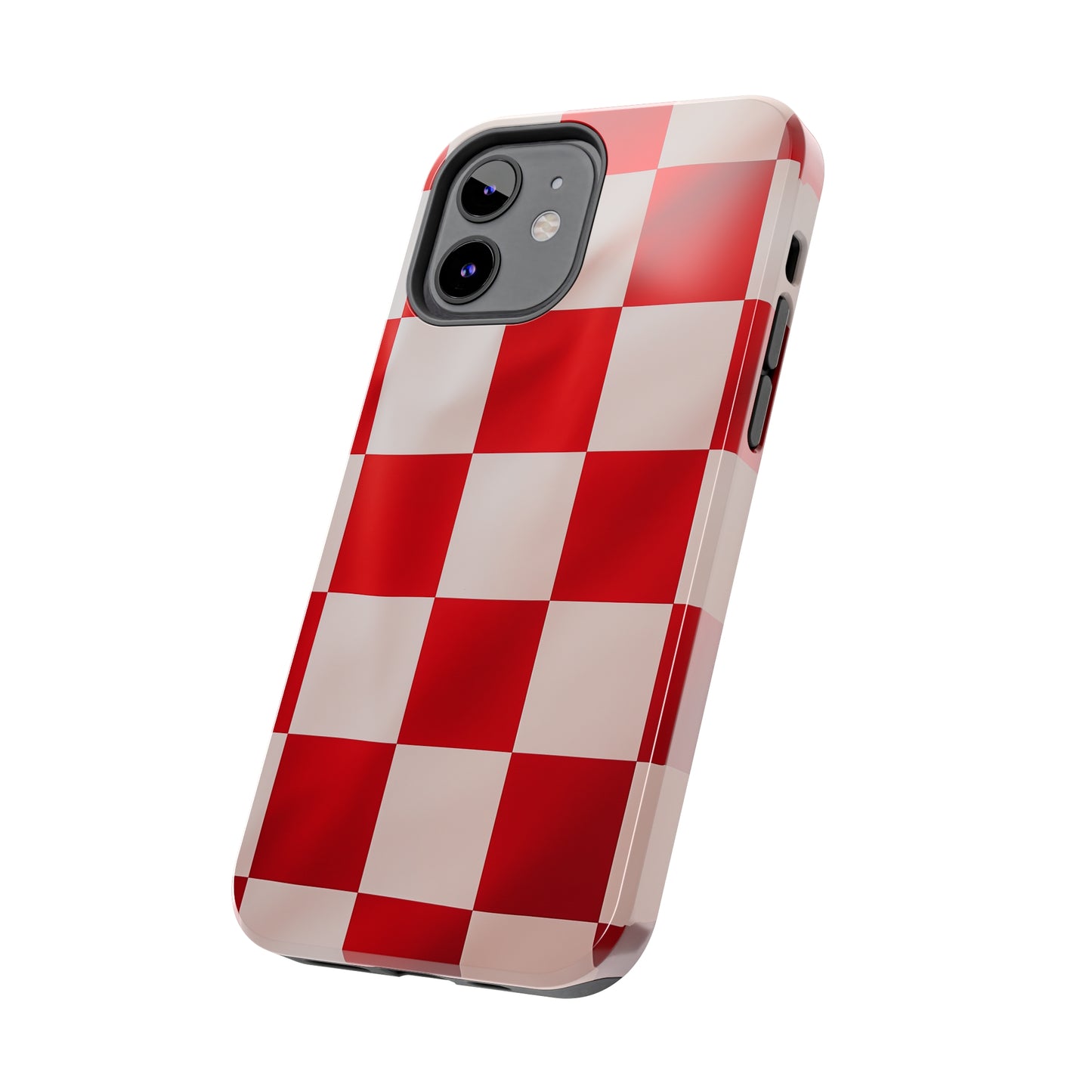 Checkered red, iPhone 7, 8, X, 11, 12, 13, 14, 15+ case.