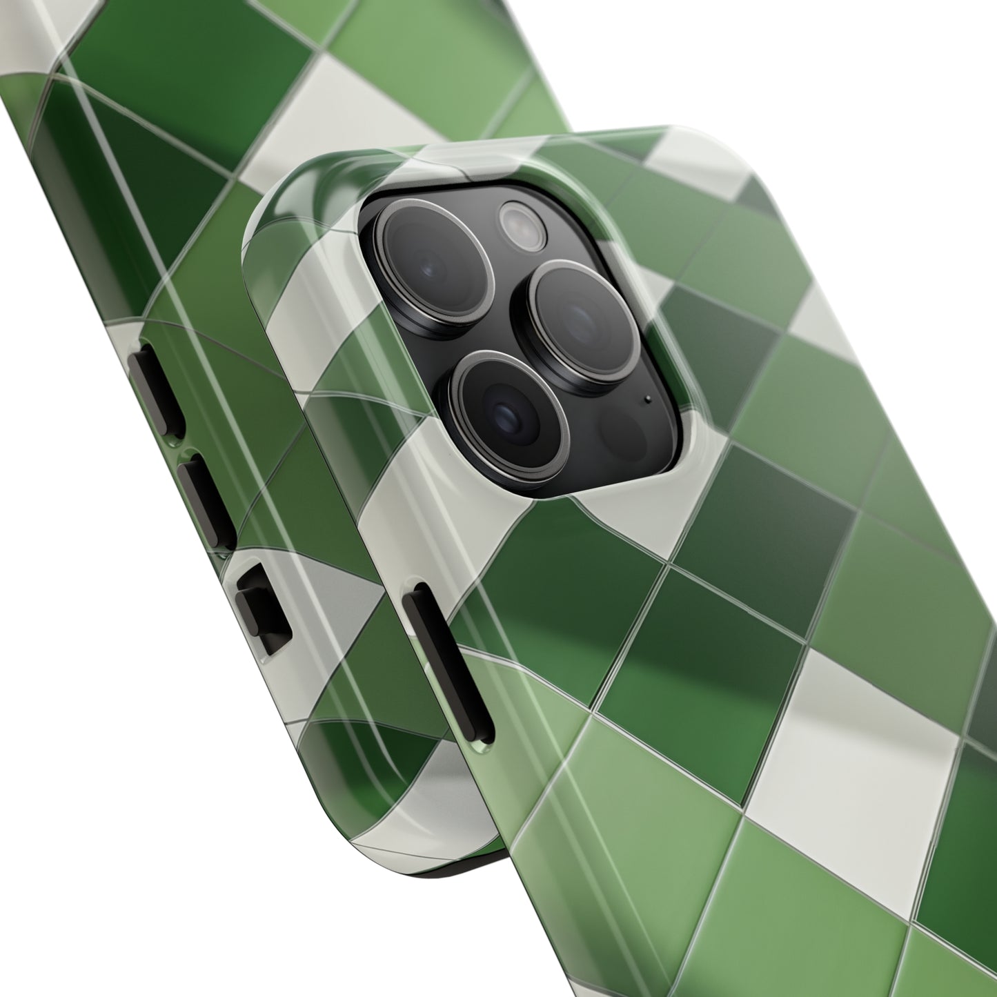 Checkered green, iPhone 7, 8, X, 11, 12, 13, 14, 15+ case.