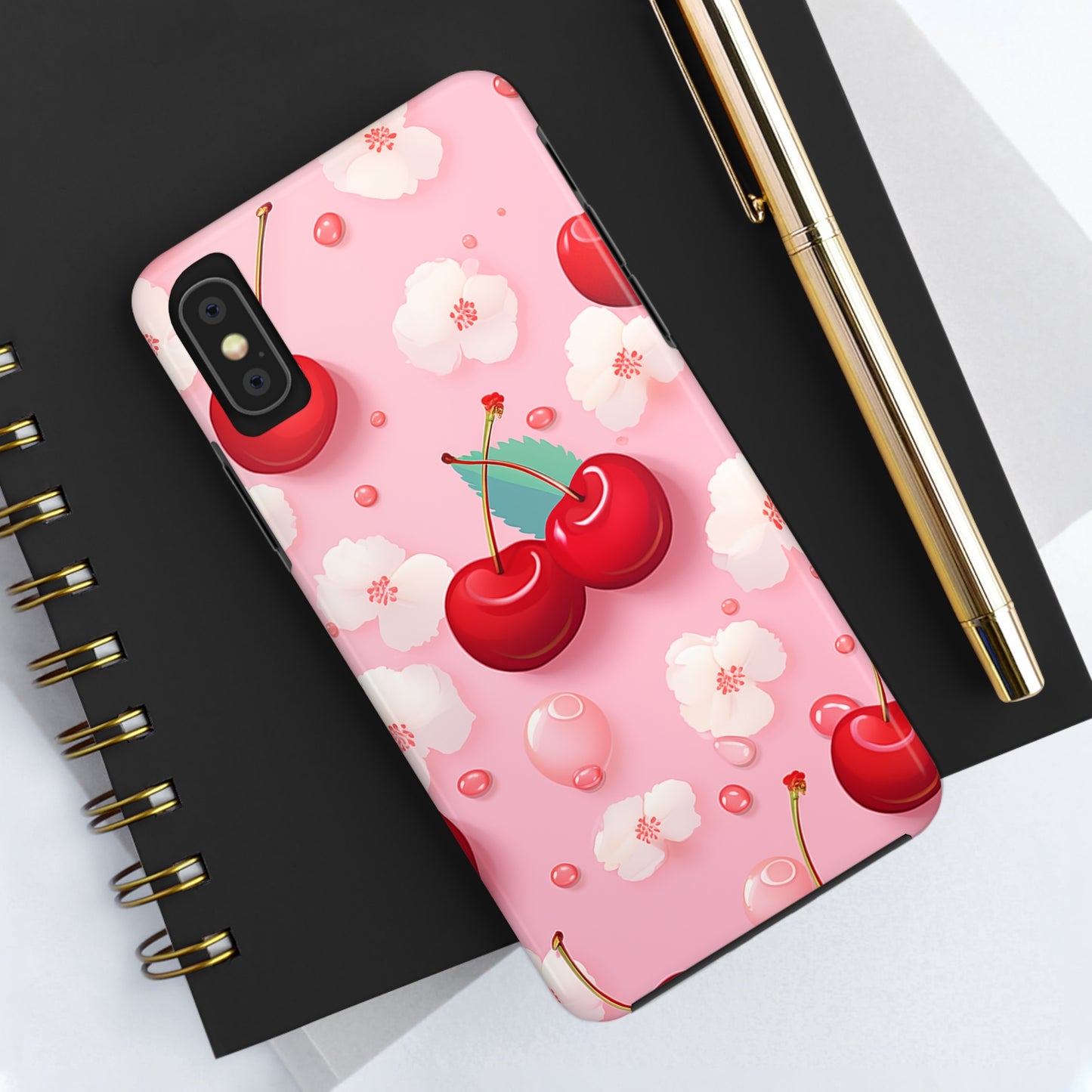 Cherries and Cherry Blossoms #02, iPhone 7, 8, X, 11, 12, 13, 14, 15+ case.