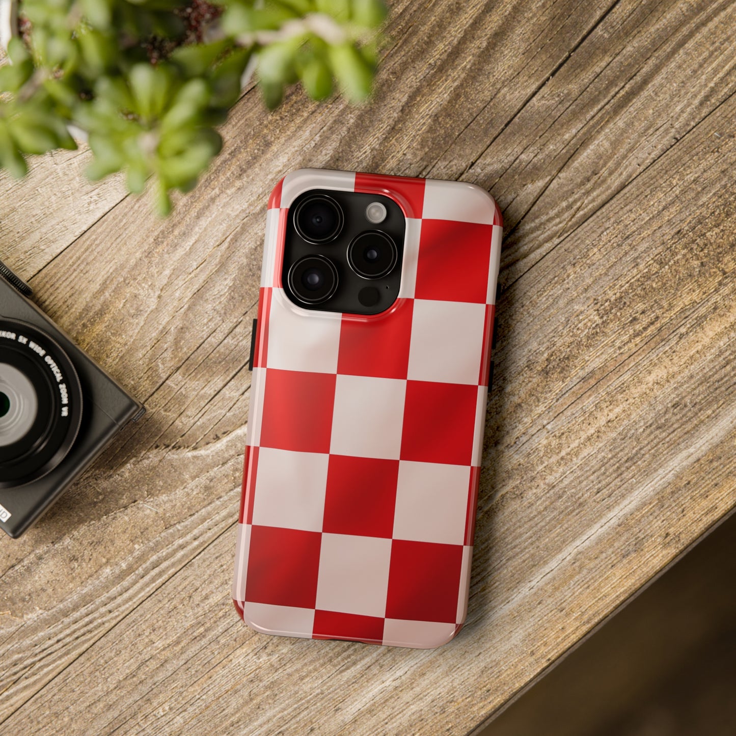 Checkered red, iPhone 7, 8, X, 11, 12, 13, 14, 15+ case.