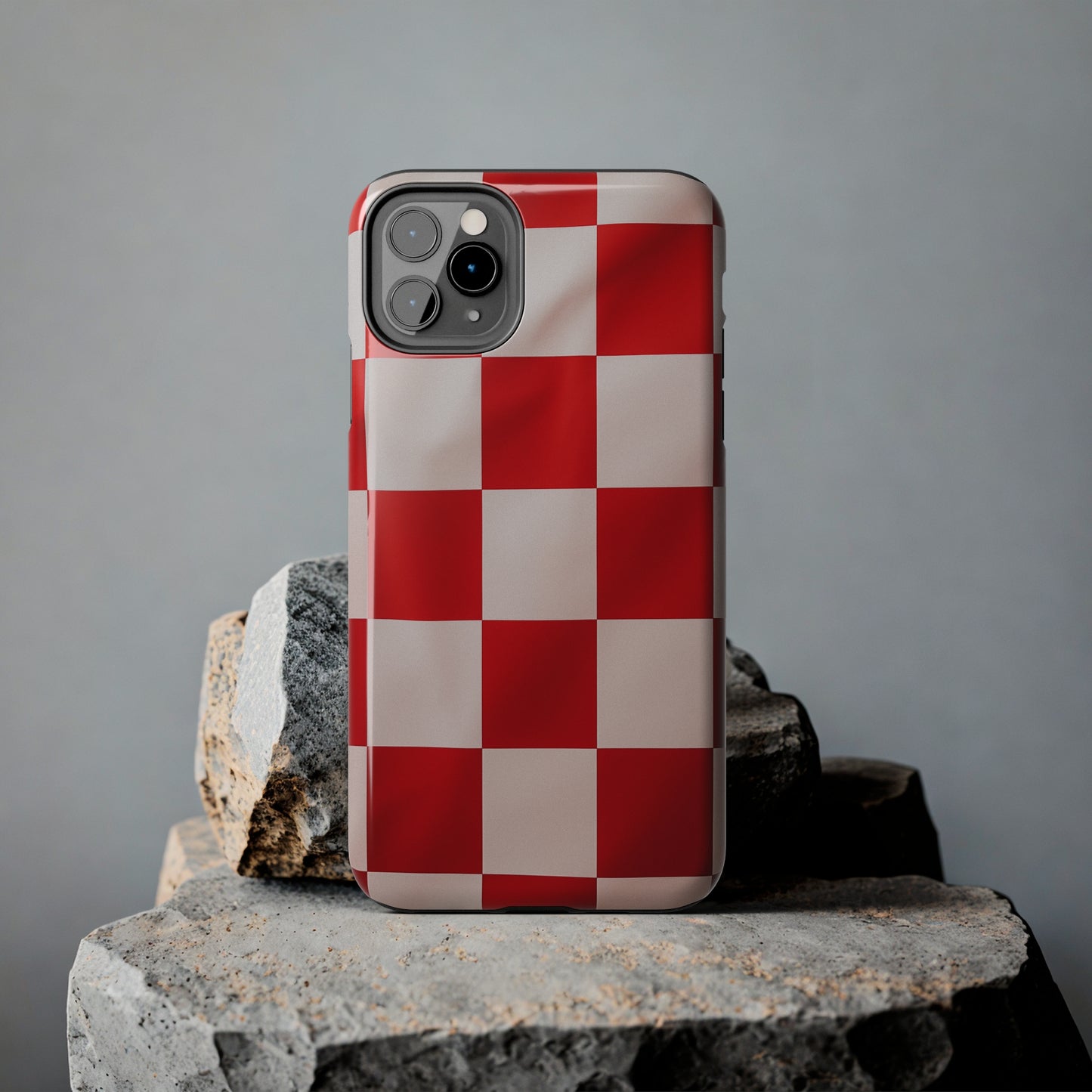 Checkered red, iPhone 7, 8, X, 11, 12, 13, 14, 15+ case.